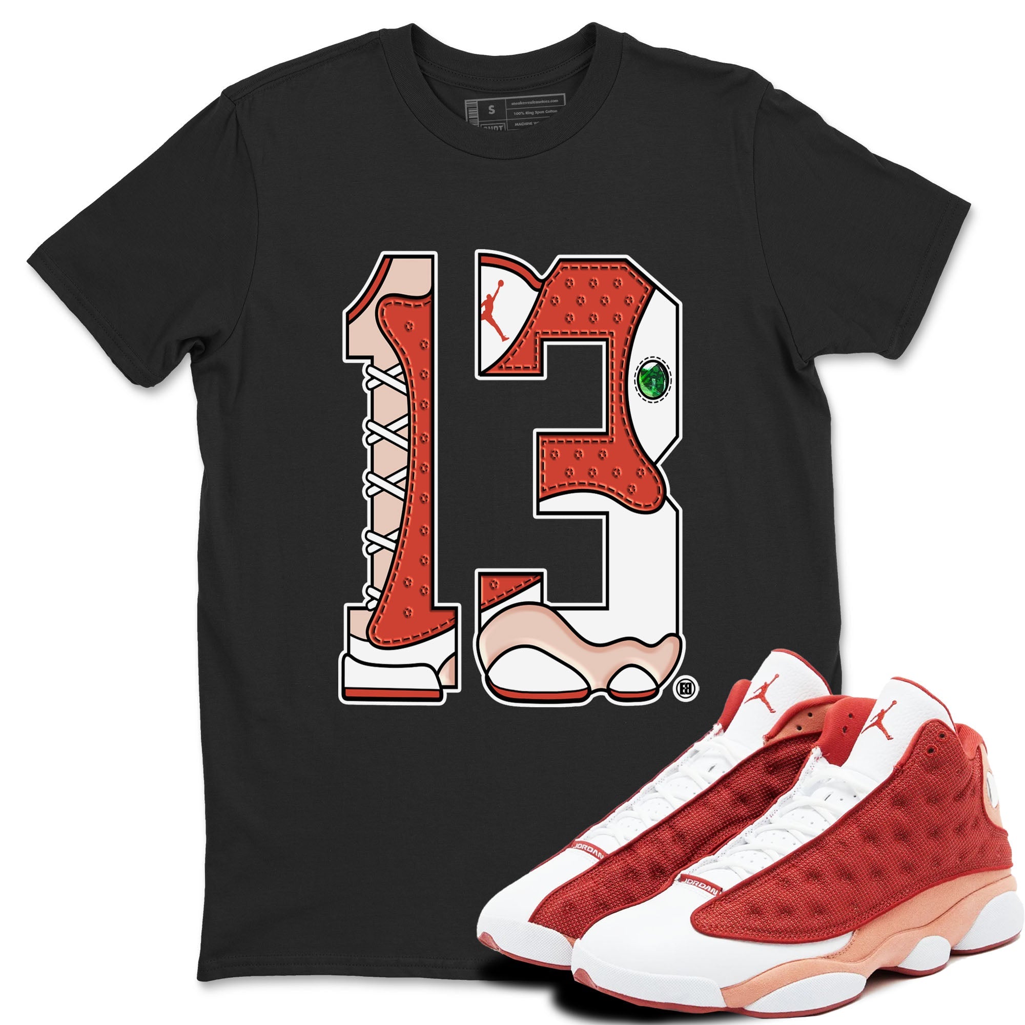 AJ13 Dune Red shirts to match jordans Number 13 sneaker match tees Air Jordan 13 Dune Red Drip Gear Zone streetwear brand Black 1 unisex cotton tee