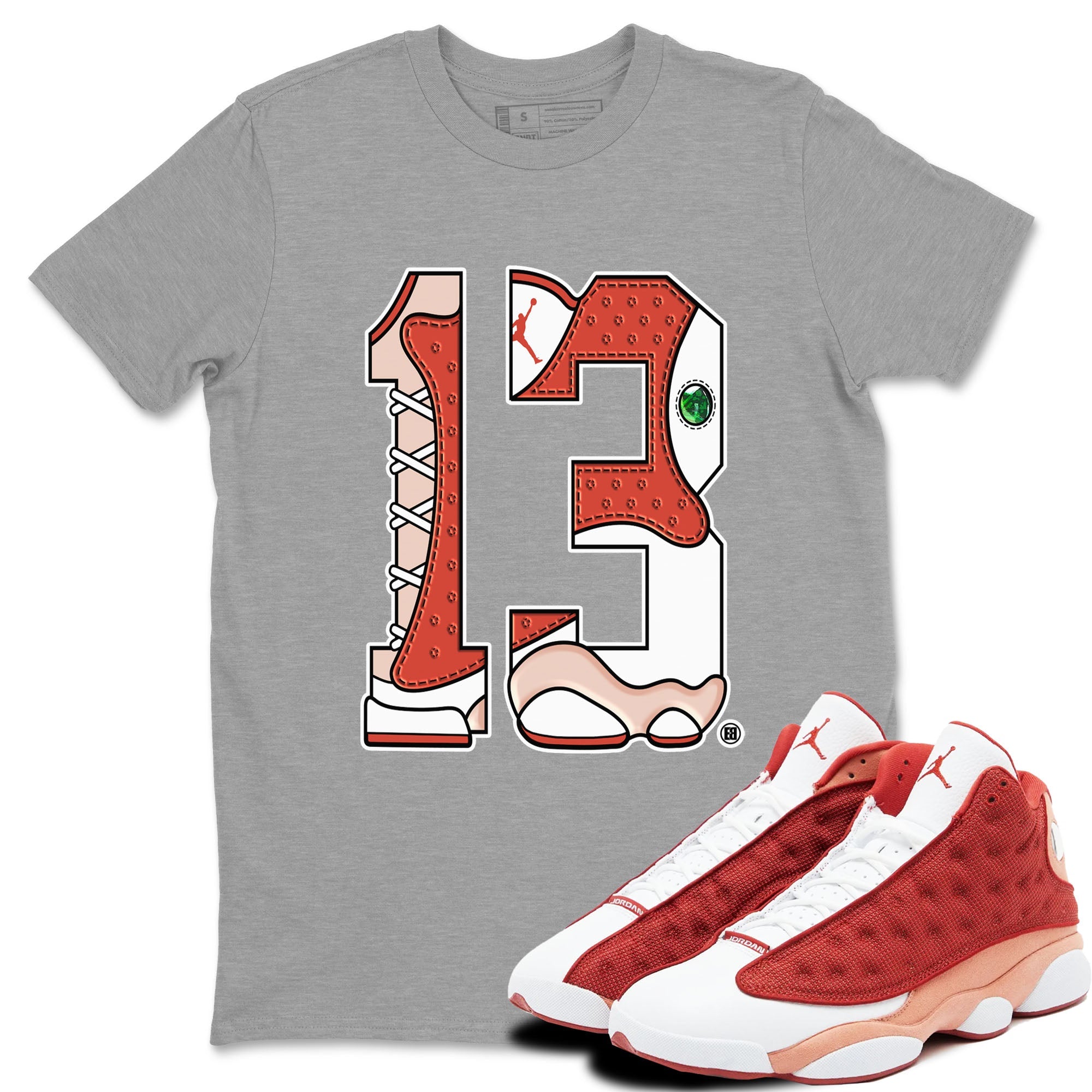 AJ13 Dune Red shirts to match jordans Number 13 sneaker match tees Air Jordan 13 Dune Red Drip Gear Zone streetwear brand Heather Grey 1 unisex cotton tee