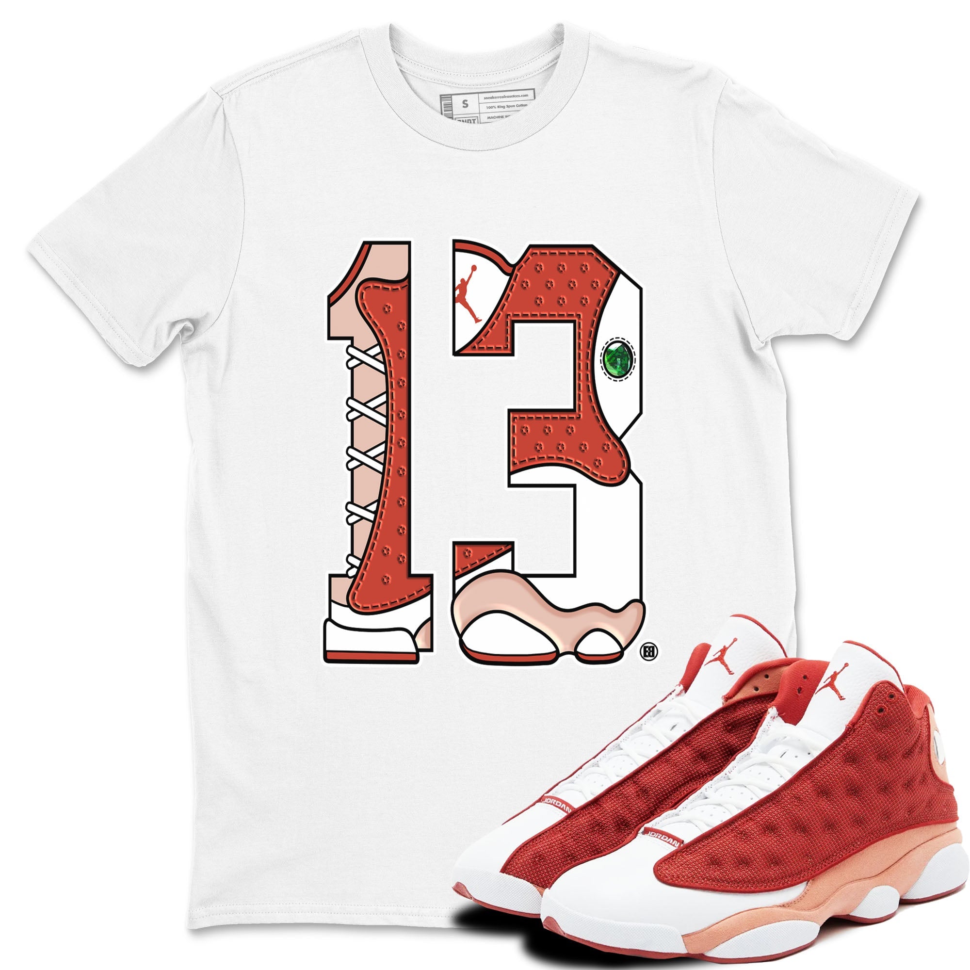 AJ13 Dune Red shirts to match jordans Number 13 sneaker match tees Air Jordan 13 Dune Red Drip Gear Zone streetwear brand White 1 unisex cotton tee
