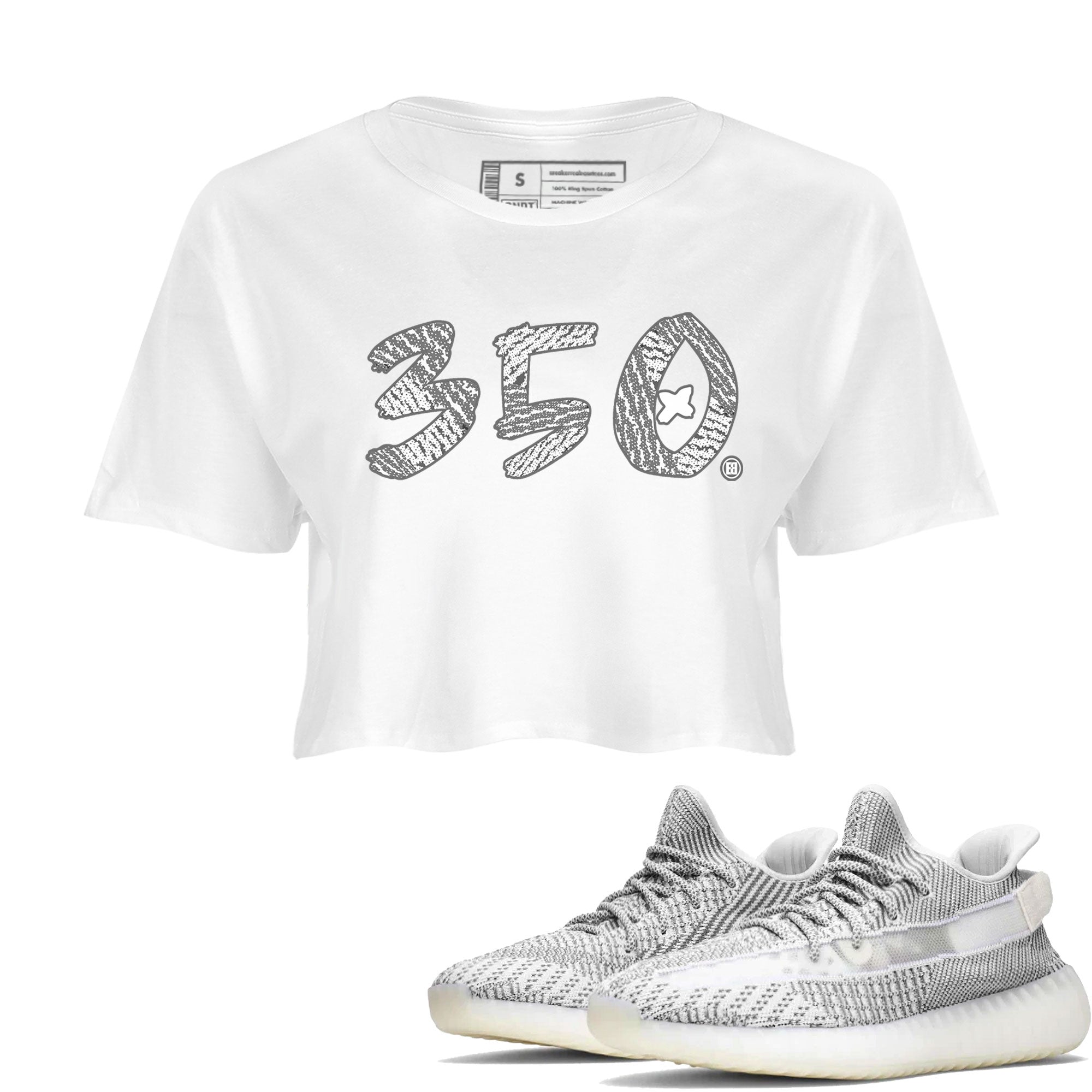 Yeezy Boost 350 Static shirt to match jordans Number 350 sneaker tees Yeezy 350 Static Drip Gear Zone Sneaker Matching Clothing Brand White 1 Crop T-Shirt