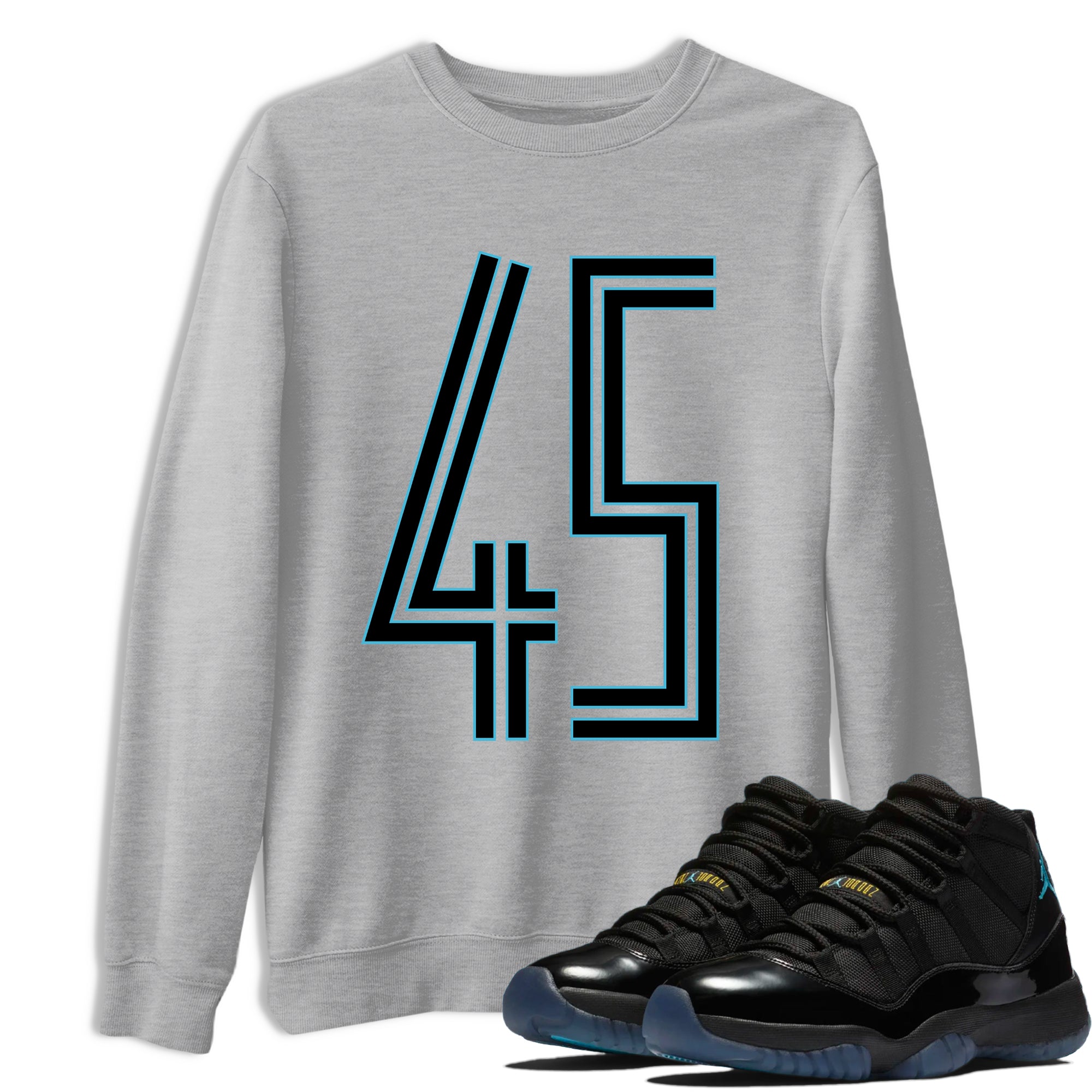 Sneaker Threads  Sneaker Tees To Match Air Jordan 11 Retro Gamma  Number 45 Graphic Tee Heather Grey 1. Perfect for Jordan releases 2025 colorways.
