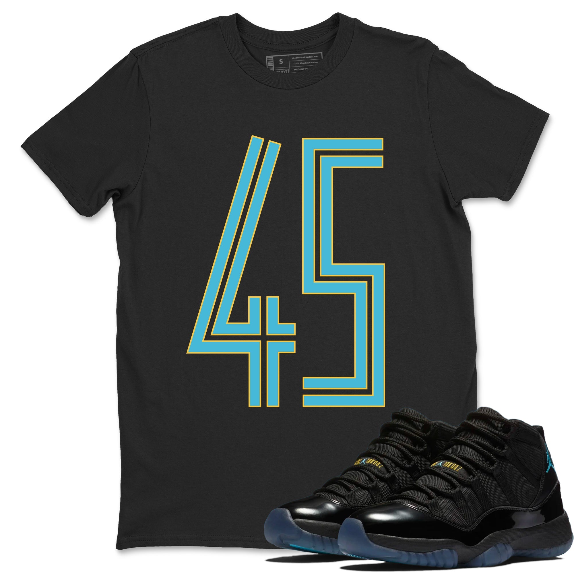 Sneaker Threads  Sneaker Tees To Match Air Jordan 11 Retro Gamma  Number 45 Graphic Tee Black 1. Perfect for Jordan releases 2025 colorways.