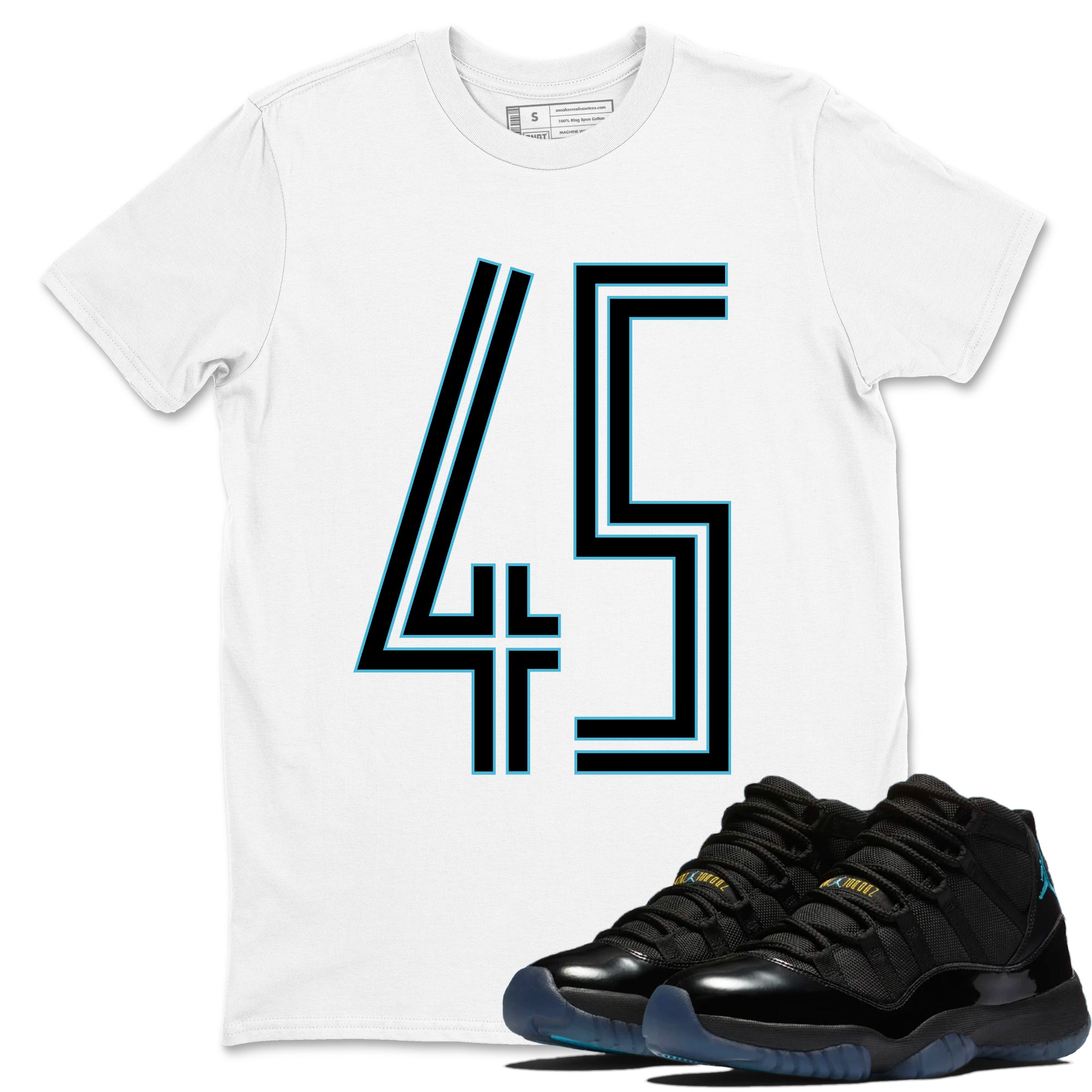 Sneaker Threads  Sneaker Tees To Match Air Jordan 11 Retro Gamma  Number 45 Graphic Tee White 1. Perfect for Jordan releases 2025 colorways.