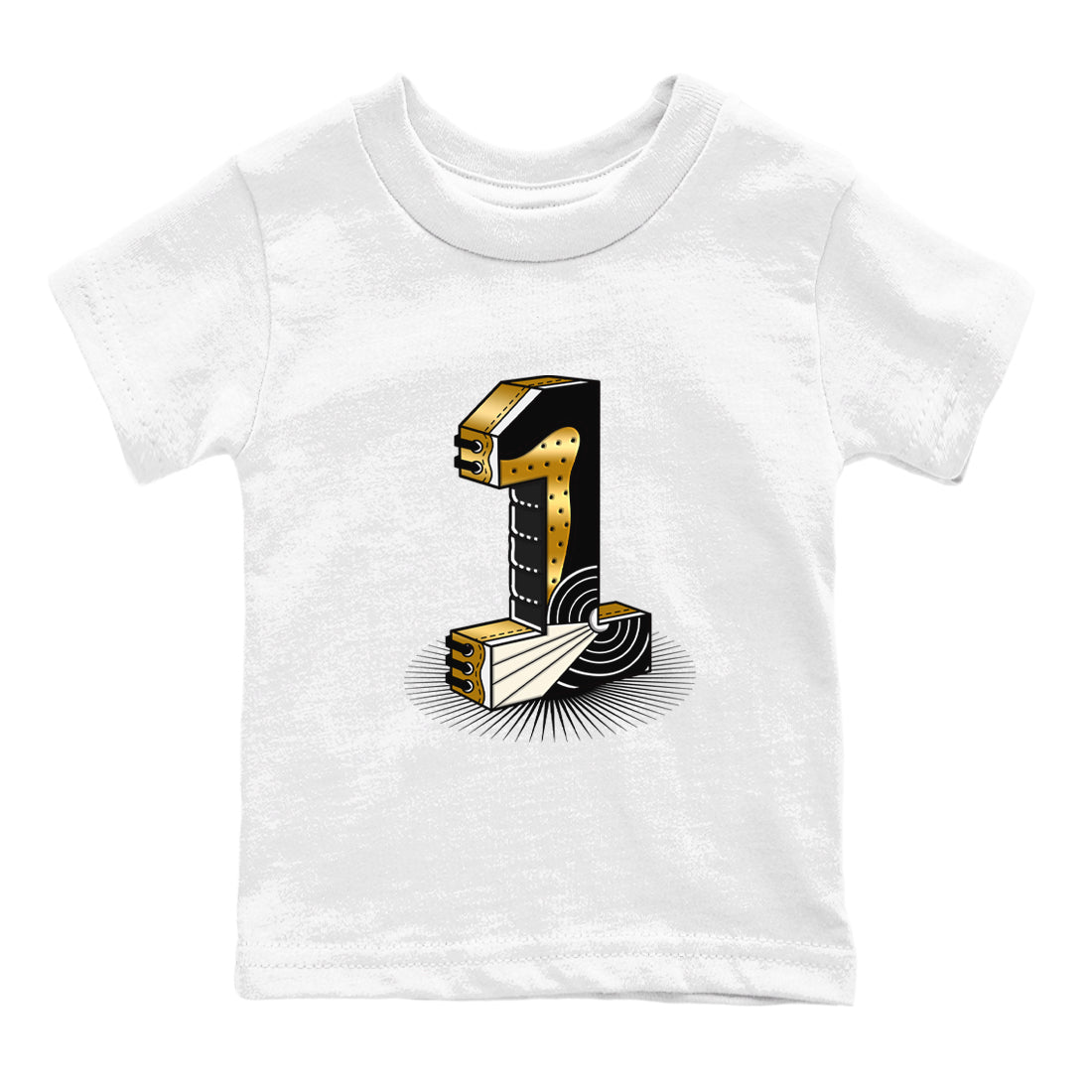 Air Jordan 1 High OG Black Metallic Gold shirts to match jordans Number Statue sneaker match tees Jordan 1 Black Metallic Gold Drip Gear Zone streetwear brand Baby and Youth White 2 cotton tee