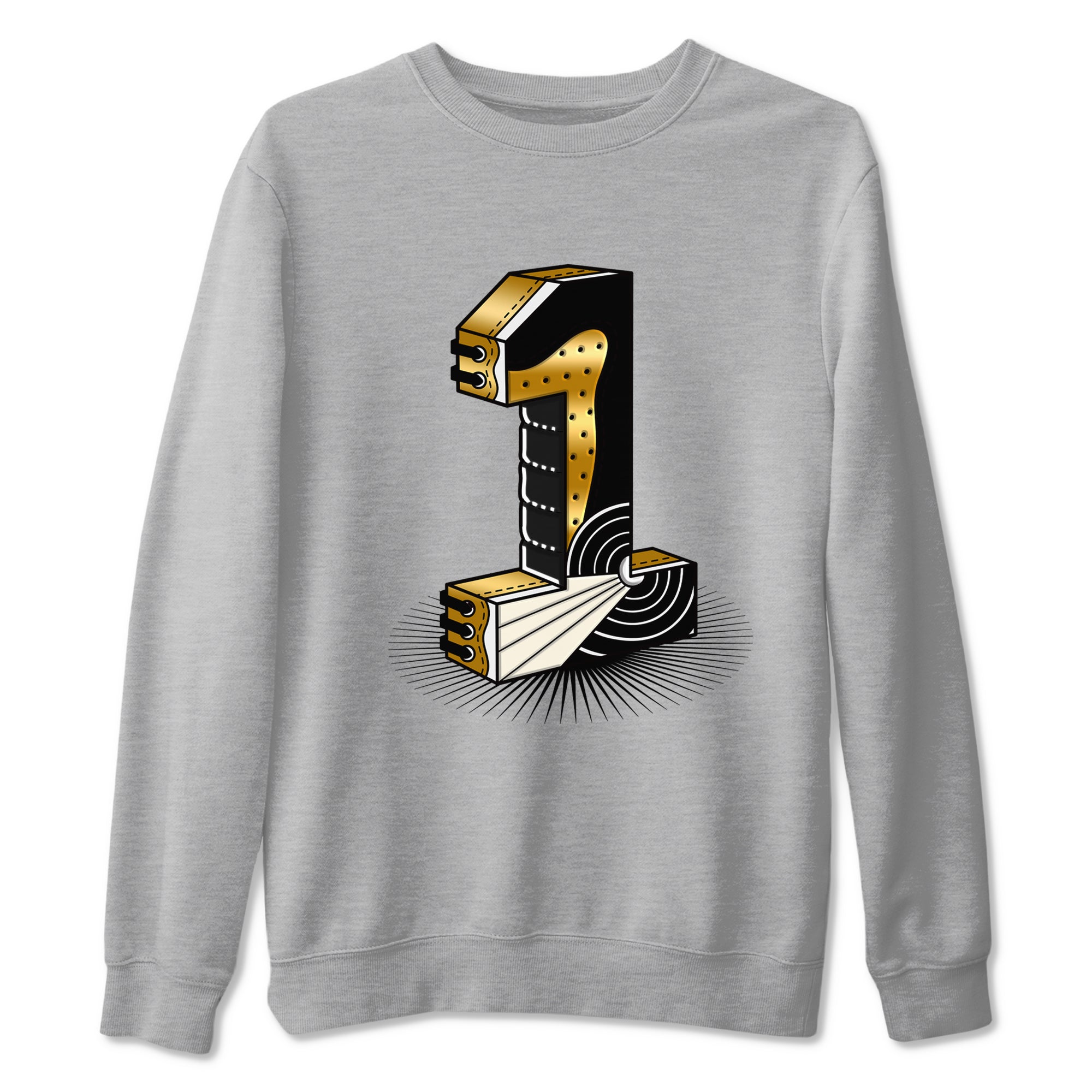 Air Jordan 1 High OG Black Metallic Gold shirts to match jordans Number Statue sneaker match tees Jordan 1 Black Metallic Gold Drip Gear Zone streetwear brand Heather Grey 2 unisex cotton tee