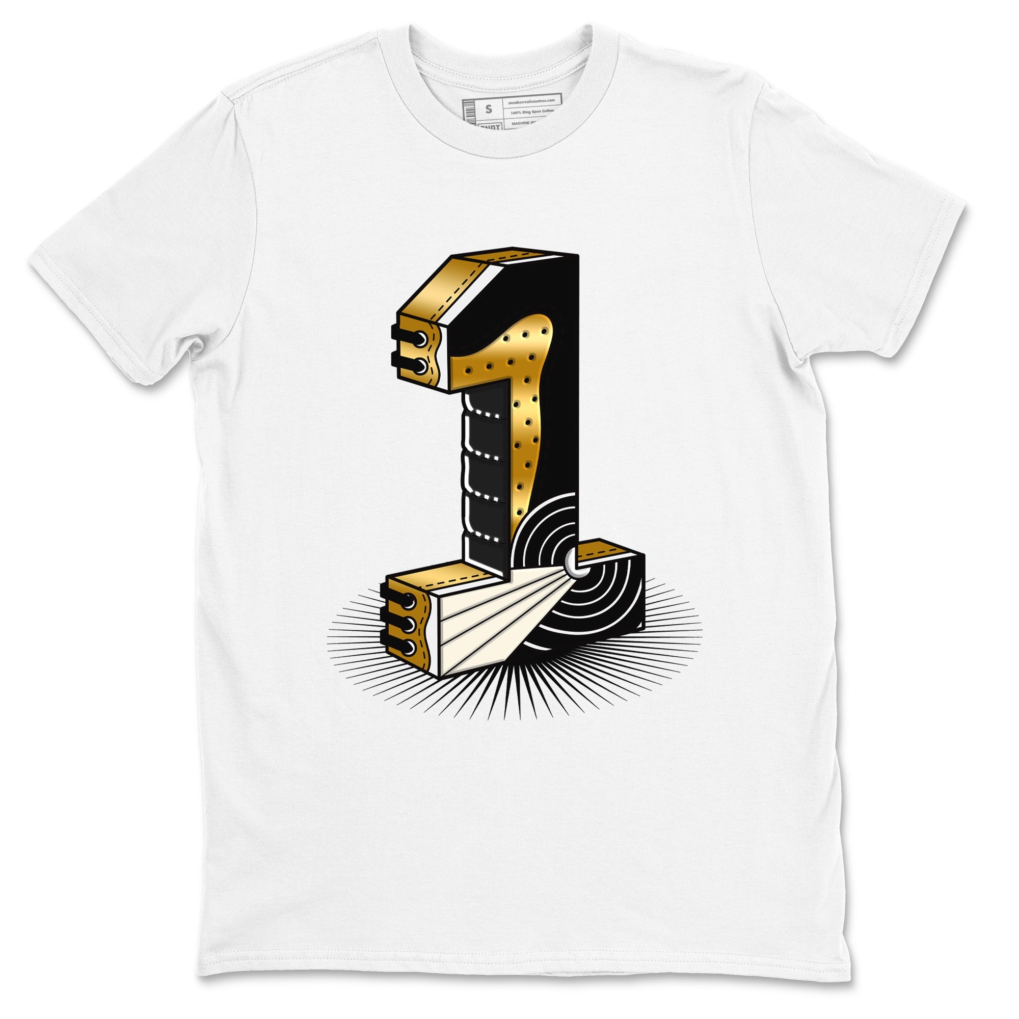 Air Jordan 1 High OG Black Metallic Gold shirts to match jordans Number Statue sneaker match tees Jordan 1 Black Metallic Gold Drip Gear Zone streetwear brand White 2 unisex cotton tee