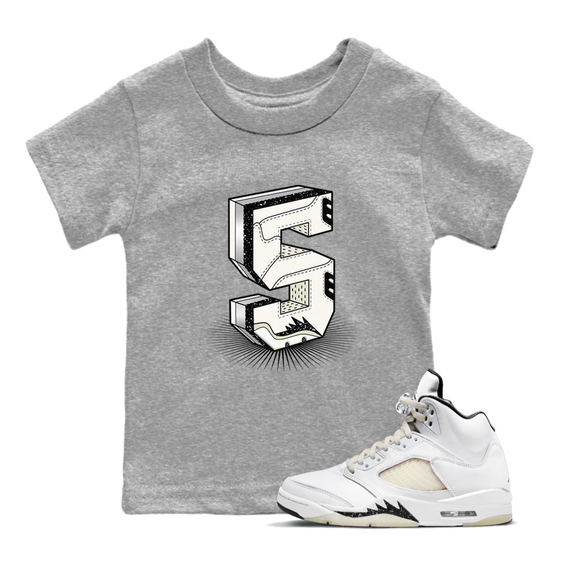 Air Jordan 5 Sail shirt to match jordans Number Statue sneaker tees Jordan 5 SE Sail Streetwear Brand Drip Gear Zone baby toddler Heather Grey 1 cotton Shirt