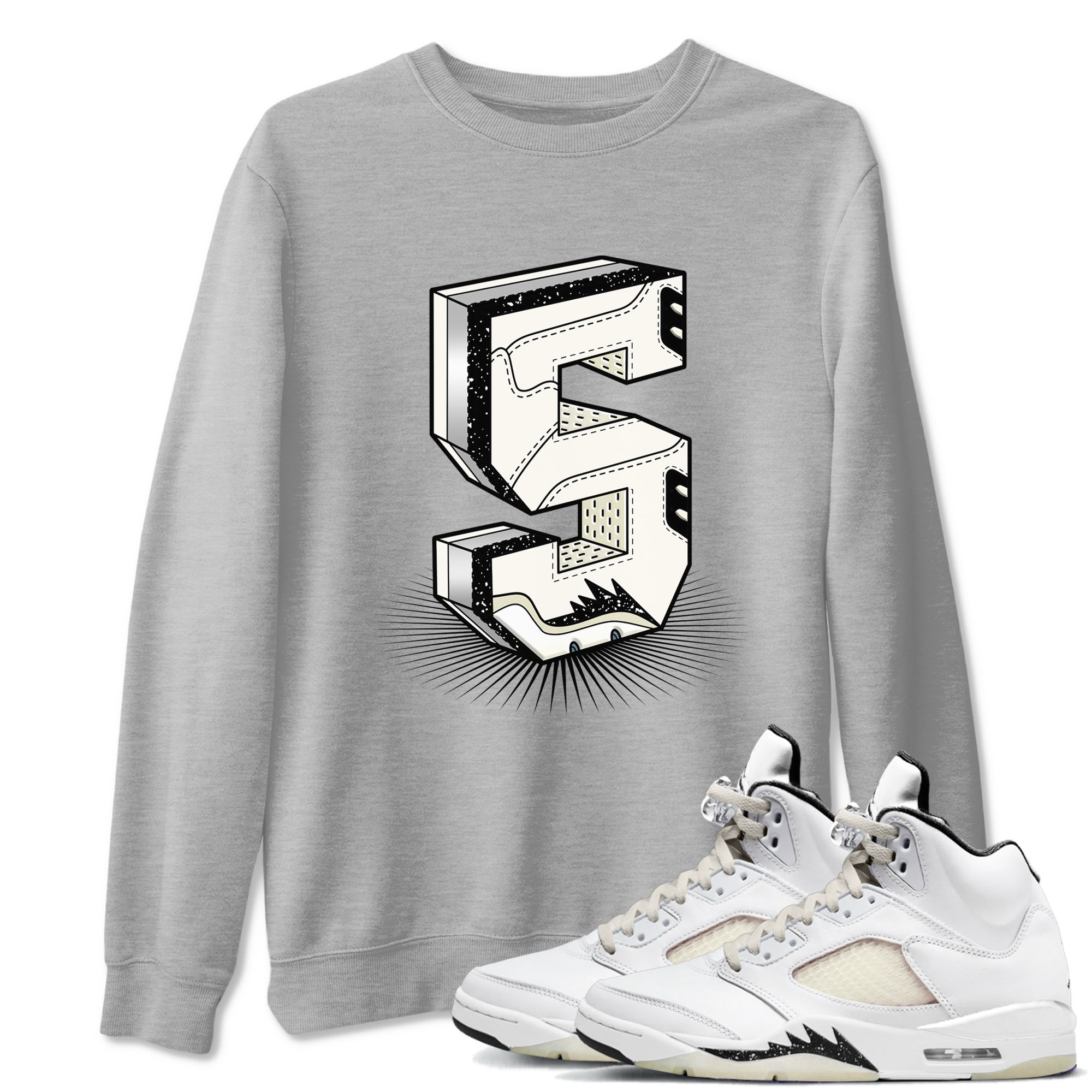 Air Jordan 5 Sail shirt to match jordans Number Statue sneaker tees Jordan 5 SE Sail Streetwear Brand Drip Gear Zone unisex cotton Heather Grey 1 crew neck shirt