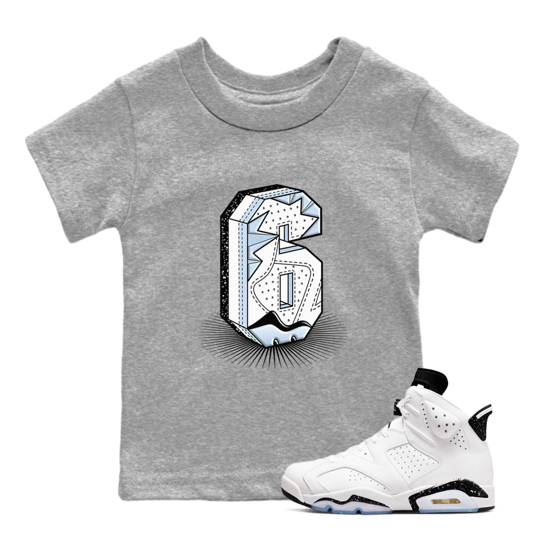 6s White Black shirt to match jordans Number Statue sneaker tees Air Jordan 6 White Black Drip Gear Zone baby toddler Heather Grey 1 cotton Shirt