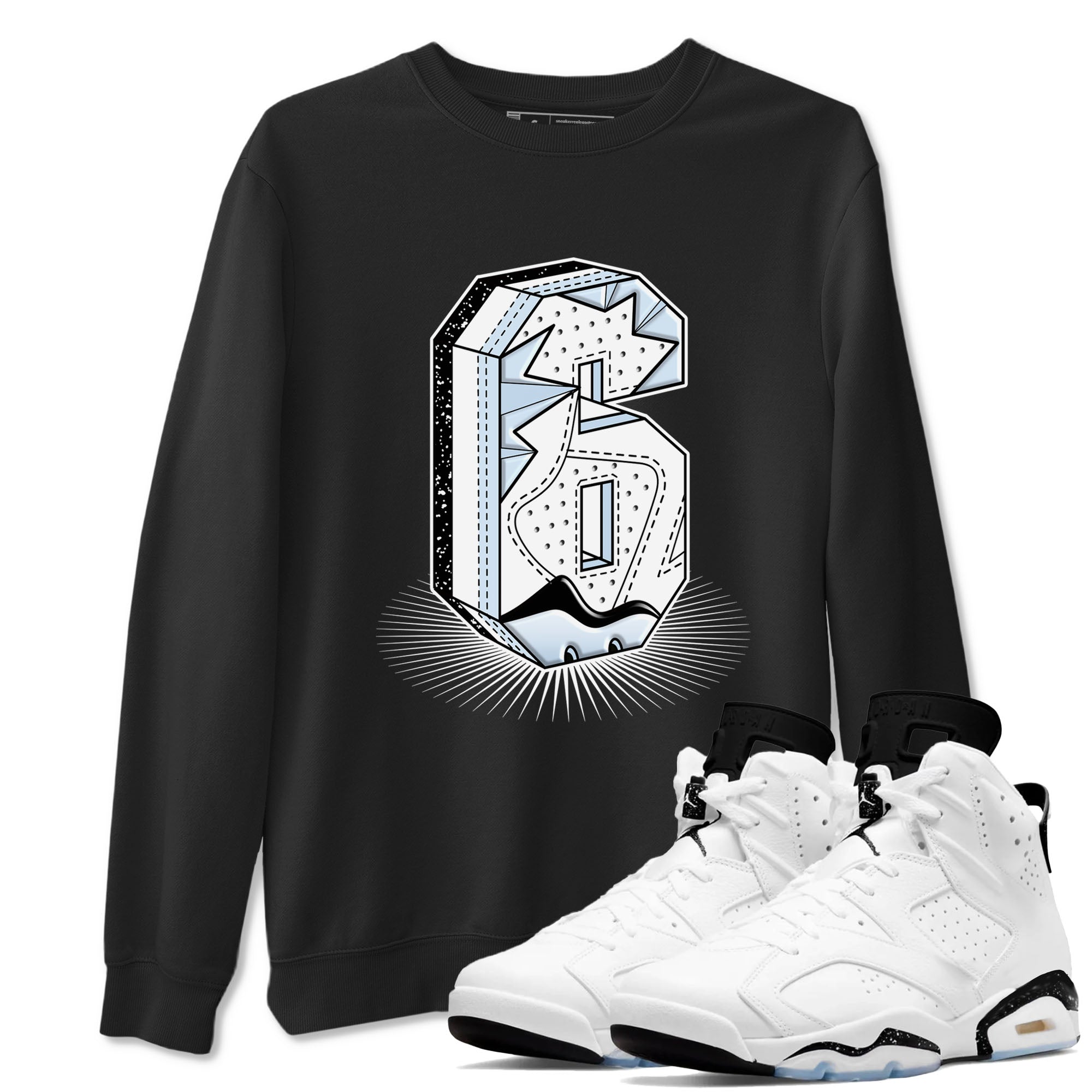 6s White Black shirt to match jordans Number Statue sneaker tees Air Jordan 6 White Black Drip Gear Zone unisex cotton Black 1 crew neck shirt