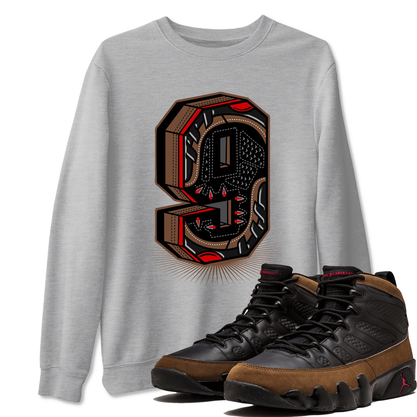 9s Olive shirts to match jordans Number Statue sneaker match tees Air Jordan 9 Olive match shoes to clothes Drip Gear Zone unisex cotton Heather Grey 1 shirts