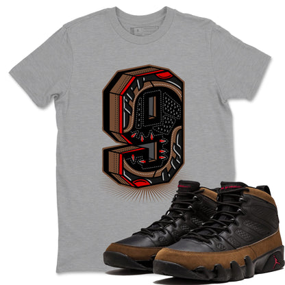 9s Olive shirts to match jordans Number Statue sneaker match tees Air Jordan 9 Olive match shoes to clothes Drip Gear Zone unisex cotton Heather Grey 1 shirts