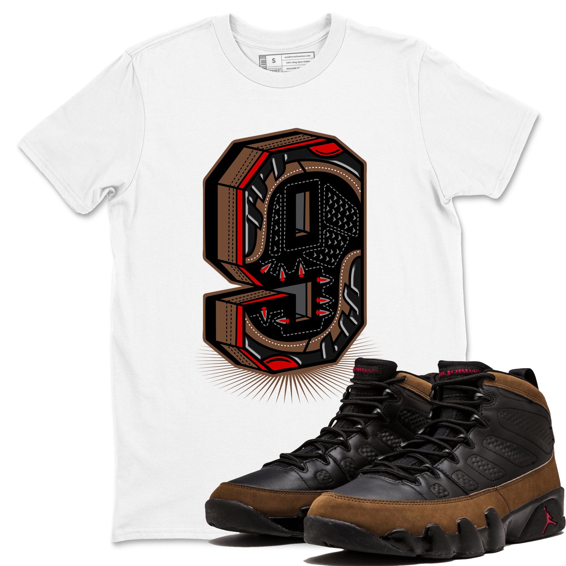 9s Olive shirts to match jordans Number Statue sneaker match tees Air Jordan 9 Olive match shoes to clothes Drip Gear Zone unisex cotton White 1 shirts