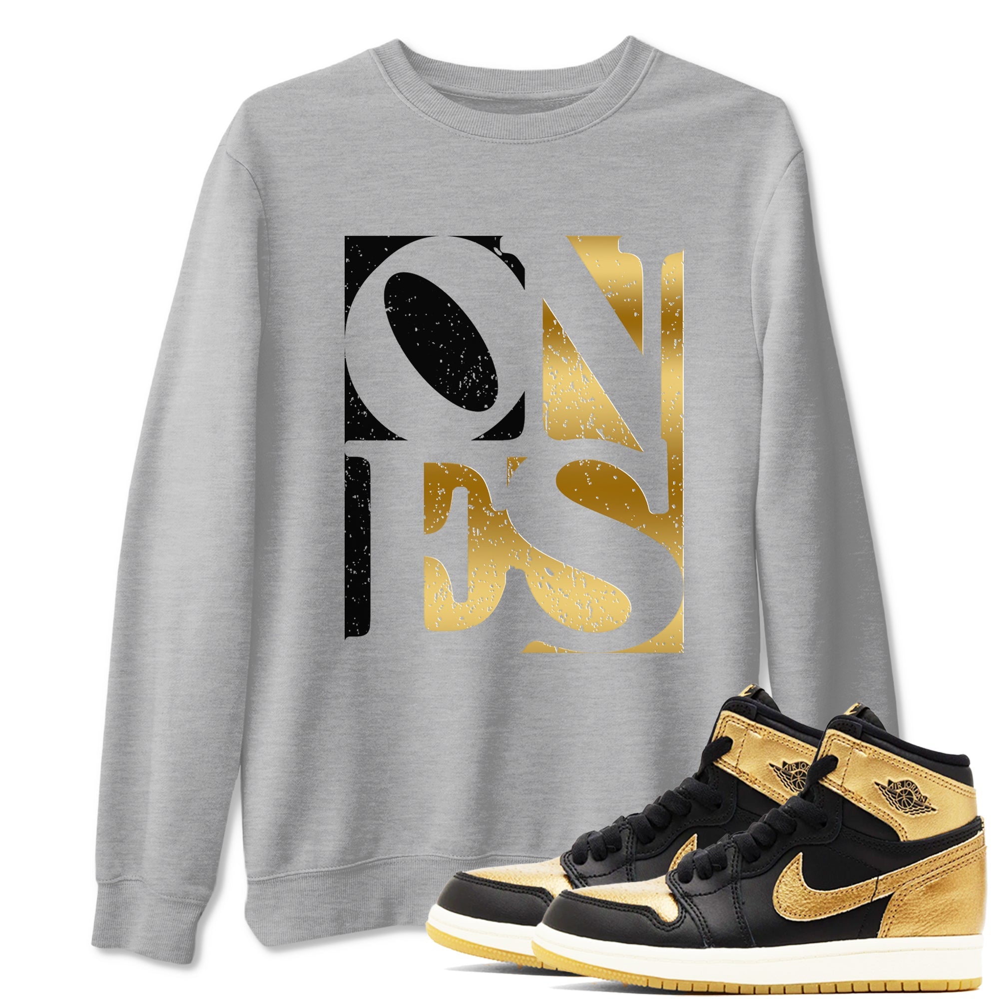 Air Jordan 1 High OG Black Metallic Gold shirts to match jordans Ones sneaker match tees Air Jordan 1 Retrp Black Metallic Gold Sneaker Shirts Drip Gear Zone streetwear brand Heather Grey 1 unisex cotton tee