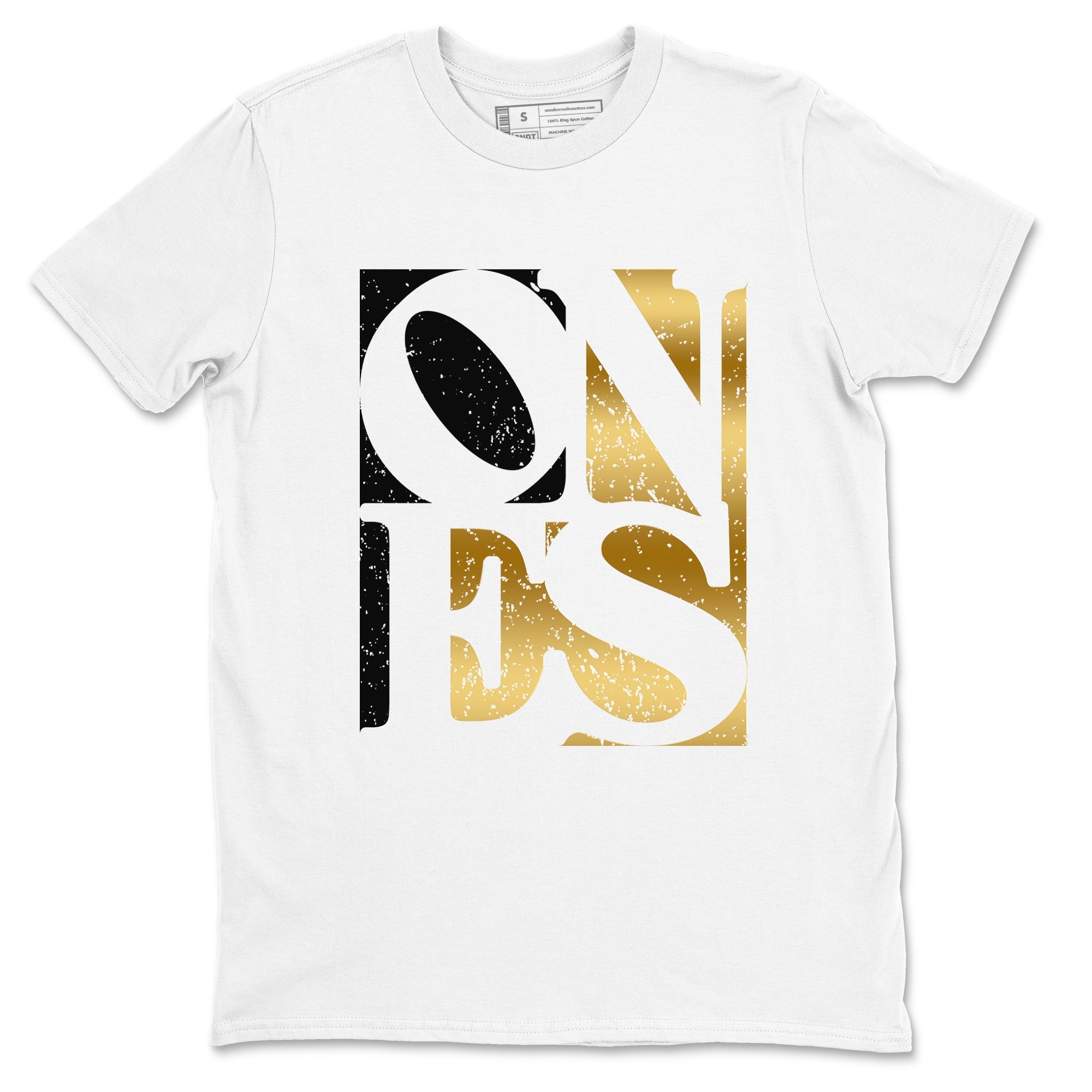 Air Jordan 1 High OG Black Metallic Gold shirts to match jordans Ones sneaker match tees Air Jordan 1 Retrp Black Metallic Gold Sneaker Shirts Drip Gear Zone streetwear brand White 2 unisex cotton tee