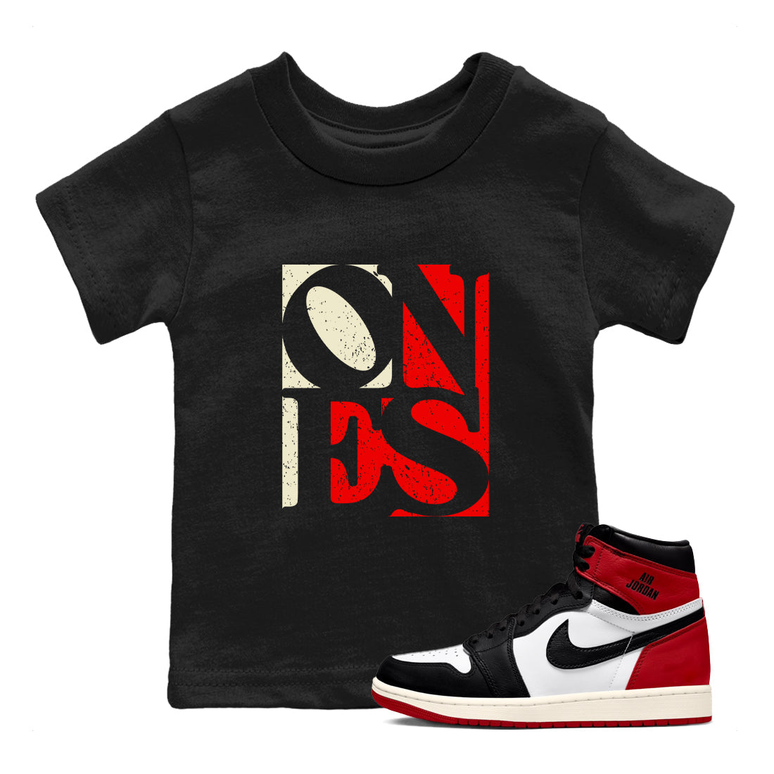 Air Jordan 1 High OG Black Toe Reimagined shirts to match jordans Ones sneaker match tees 1s Black Toe Reimagined Sneaker Shirts Drip Gear Zone streetwear brand Baby and Youth Black 1 cotton tee