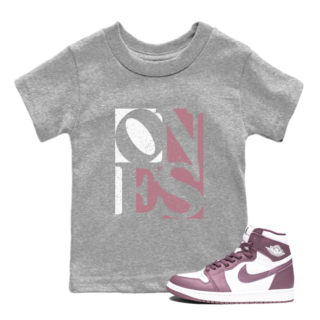 Air Jordan 1 Mauve shirt to match jordans Ones sneaker tees Air Jordan 1 Mauve Drip Gear Zone Baby Toddler Heather Grey 2 T-Shirt
