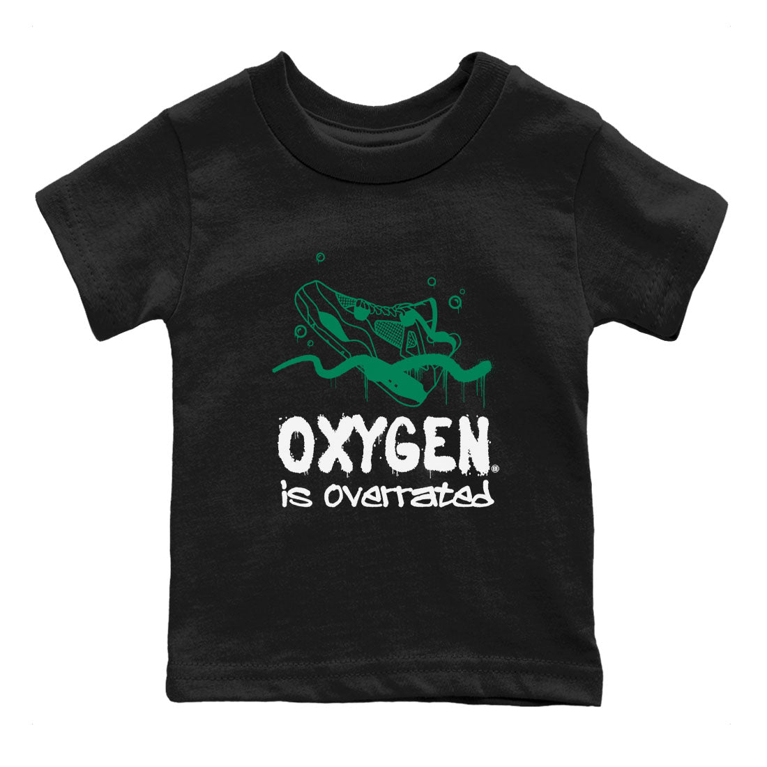 4s Oxidized Green shirts to match jordans Oxygen Overrated sneaker match tees Air Jordan 4 Oxidized Green Drip Gear Zone streetwear brand Baby and Youth Black 2 cotton tee