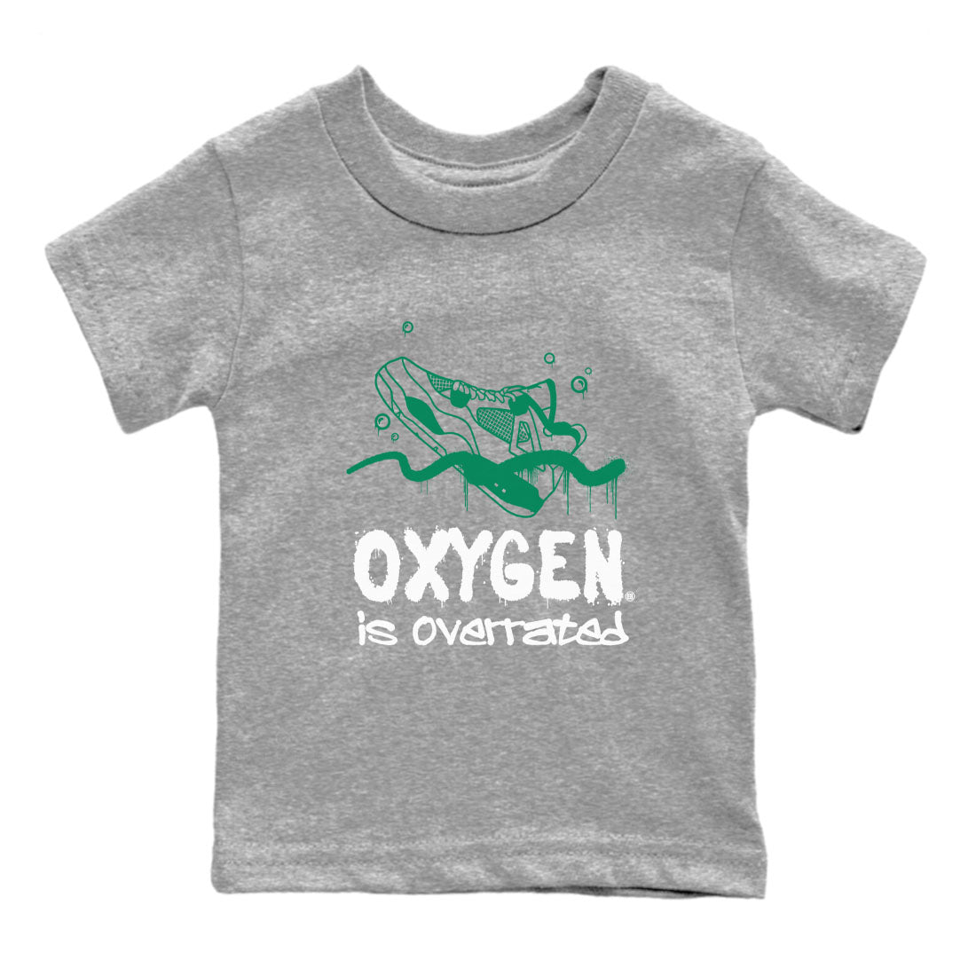 4s Oxidized Green shirts to match jordans Oxygen Overrated sneaker match tees Air Jordan 4 Oxidized Green Drip Gear Zone streetwear brand Baby and Youth Heather Grey 2 cotton tee