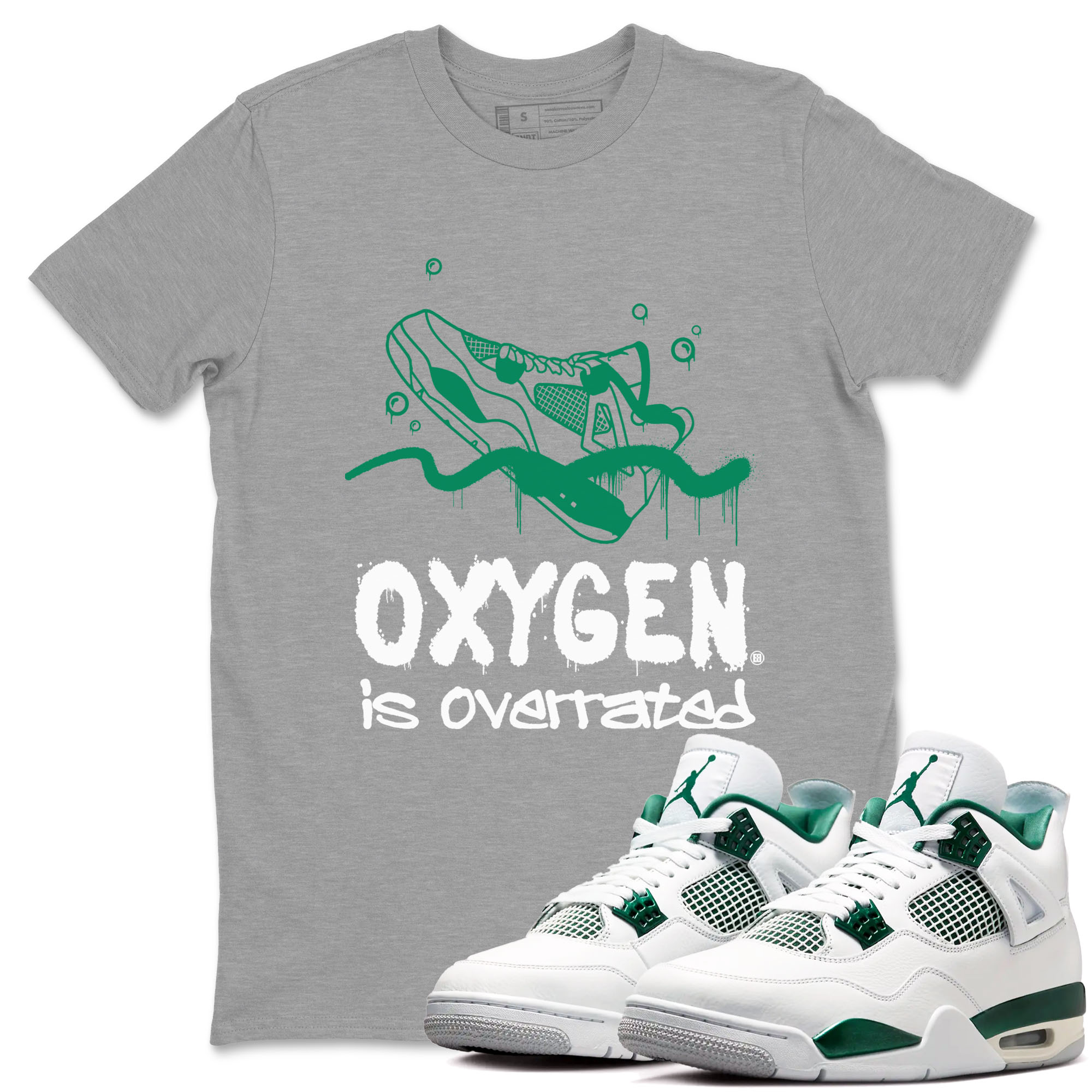 4s Oxidized Green shirts to match jordans Oxygen Overrated sneaker match tees Air Jordan 4 Oxidized Green Drip Gear Zone streetwear brand Heather Grey 1 unisex cotton tee