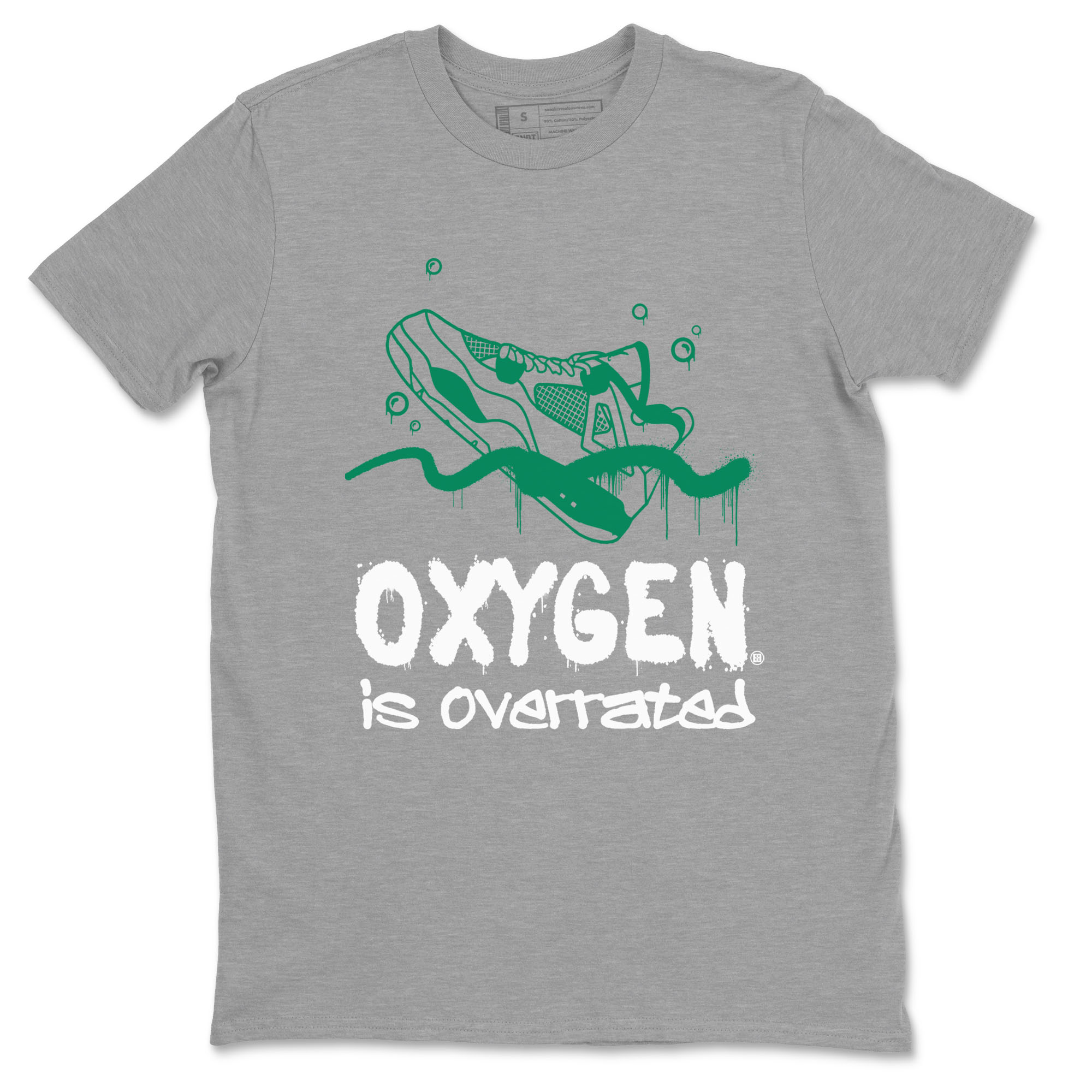 4s Oxidized Green shirts to match jordans Oxygen Overrated sneaker match tees Air Jordan 4 Oxidized Green Drip Gear Zone streetwear brand Heather Grey 2 unisex cotton tee