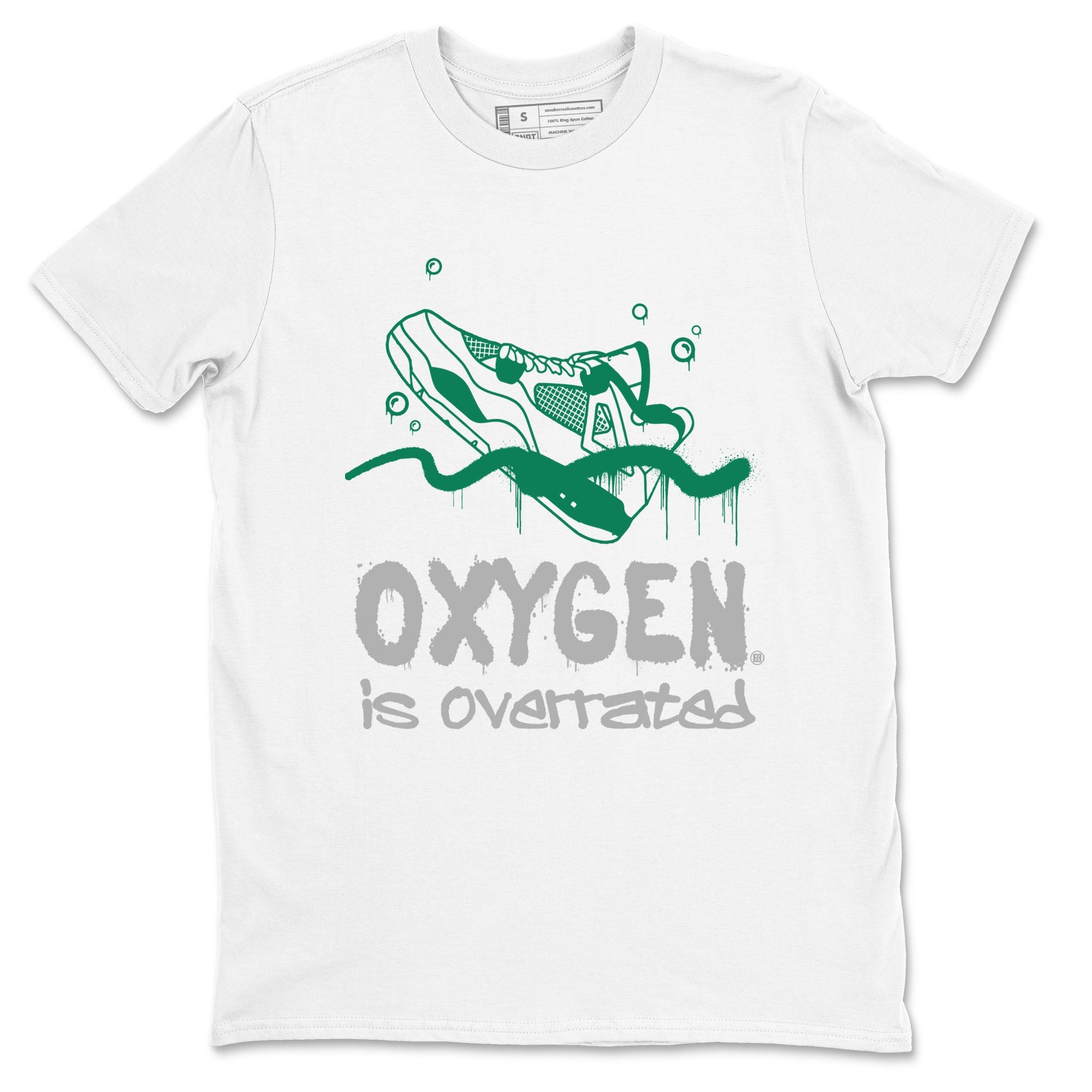 4s Oxidized Green shirts to match jordans Oxygen Overrated sneaker match tees Air Jordan 4 Oxidized Green Drip Gear Zone streetwear brand White 2 unisex cotton tee