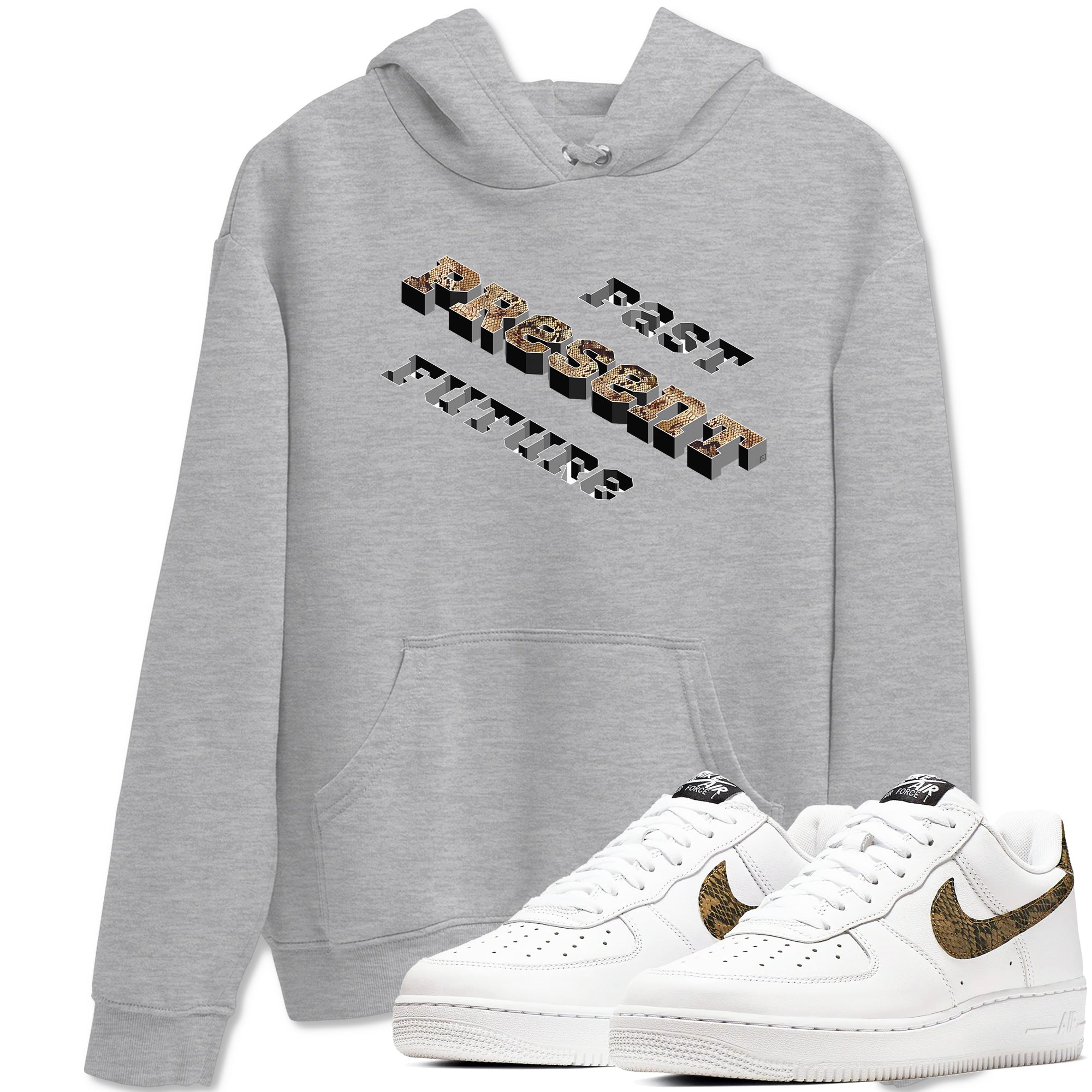 AF1 Ivory Snake shirt to match jordans Past Present Future sneaker tees Air Force 1 Ivory Snake Drip Gear Zone unisex cotton Heather Grey 1 crew neck shirt
