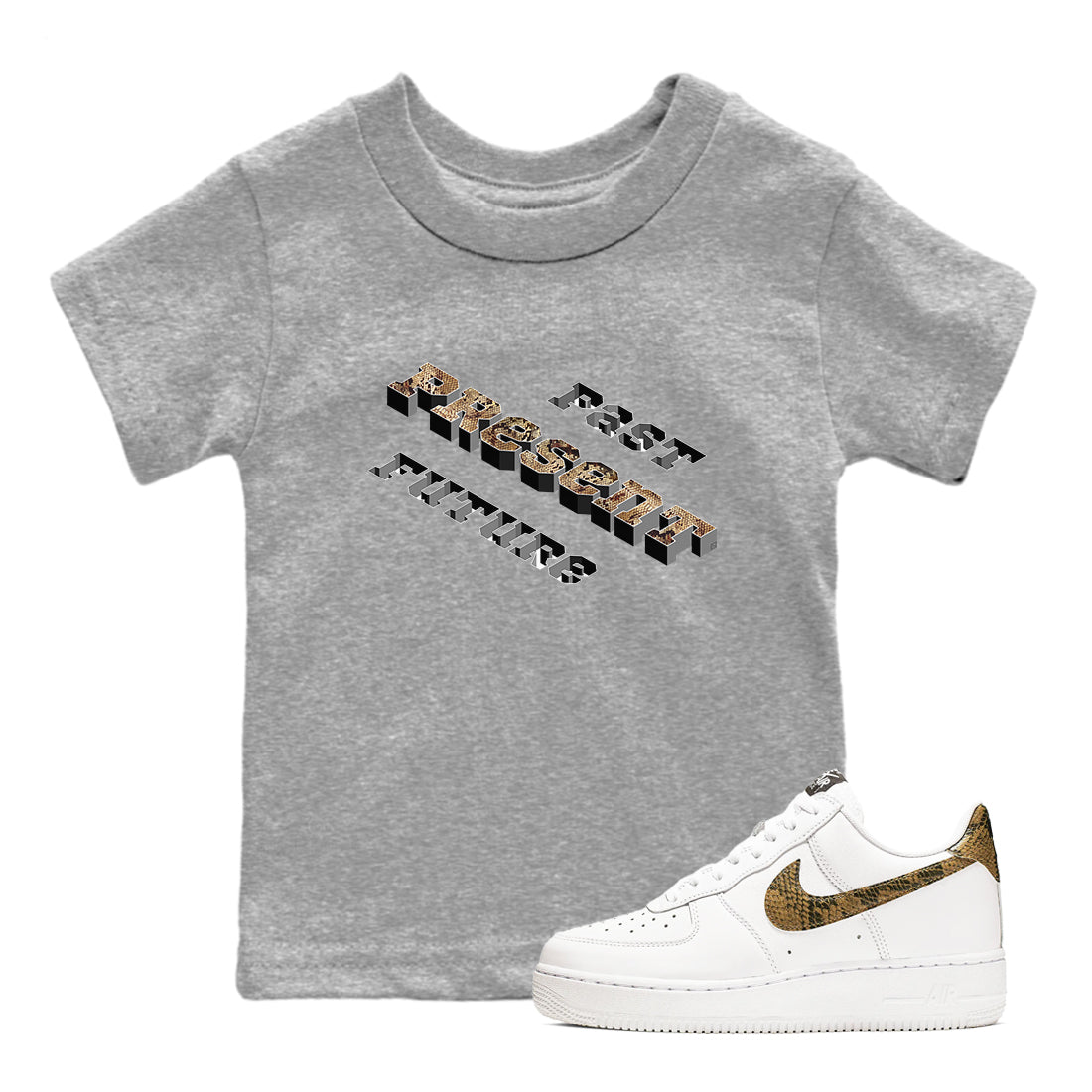 AF1 Ivory Snake shirt to match jordans Past Present Future sneaker tees Air Force 1 Ivory Snake Drip Gear Zone baby toddler Heather Grey 1 cotton Shirt
