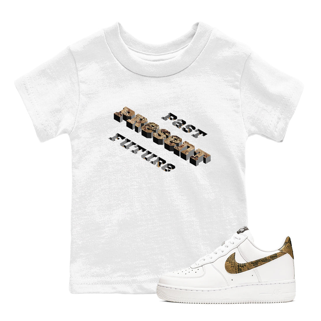 AF1 Ivory Snake shirt to match jordans Past Present Future sneaker tees Air Force 1 Ivory Snake Drip Gear Zone baby toddler White 1 cotton Shirt