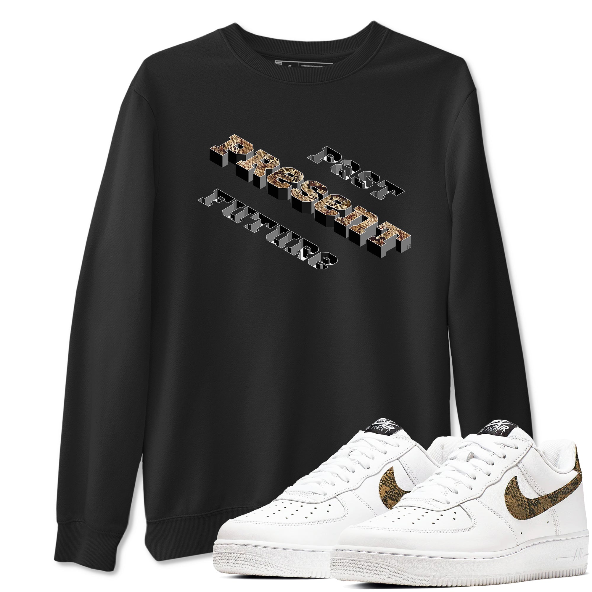 AF1 Ivory Snake shirt to match jordans Past Present Future sneaker tees Air Force 1 Ivory Snake Drip Gear Zone unisex cotton Black 1 crew neck shirt