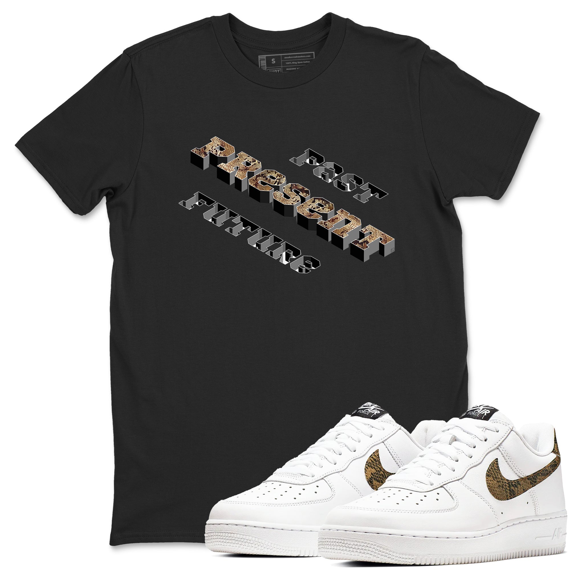 AF1 Ivory Snake shirt to match jordans Past Present Future sneaker tees Air Force 1 Ivory Snake Drip Gear Zone unisex cotton Black 1 crew neck shirt