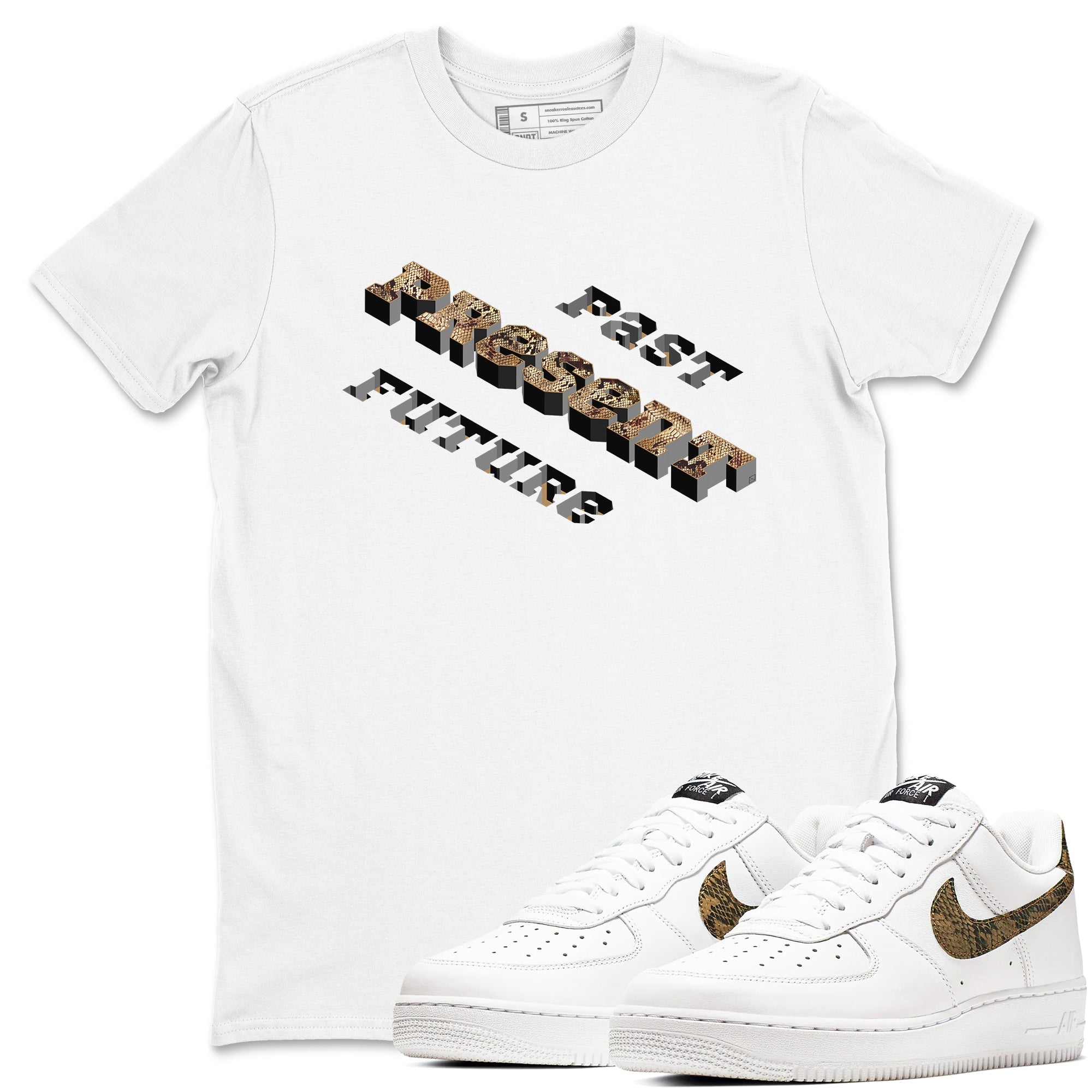 AF1 Ivory Snake shirt to match jordans Past Present Future sneaker tees Air Force 1 Ivory Snake Drip Gear Zone unisex cotton White 1 crew neck shirt