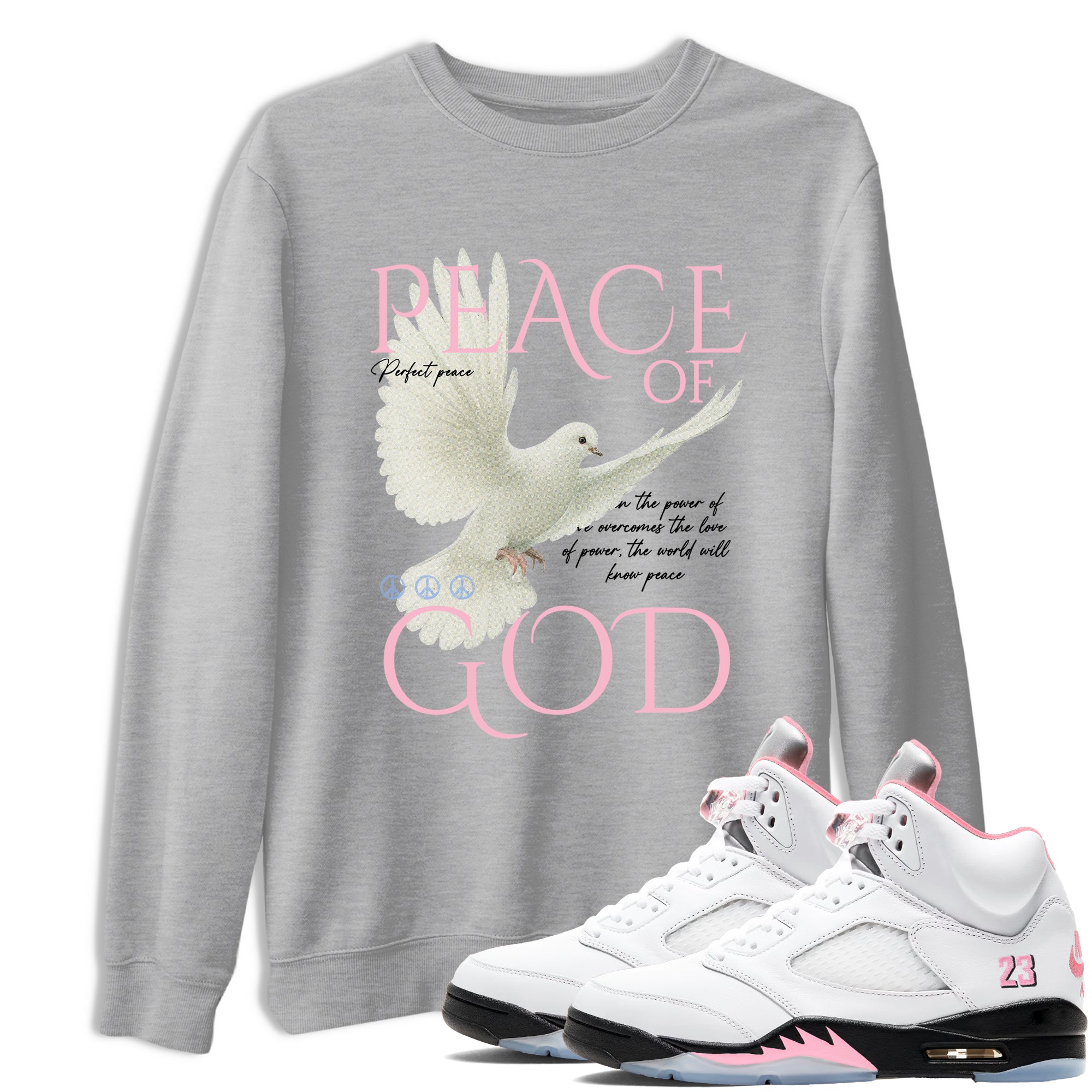 Sneaker match tees  Sneaker Tees To Match Air Jordan 5 Medium Soft Pink Shoes  Peace of God Tee Heather Grey 1