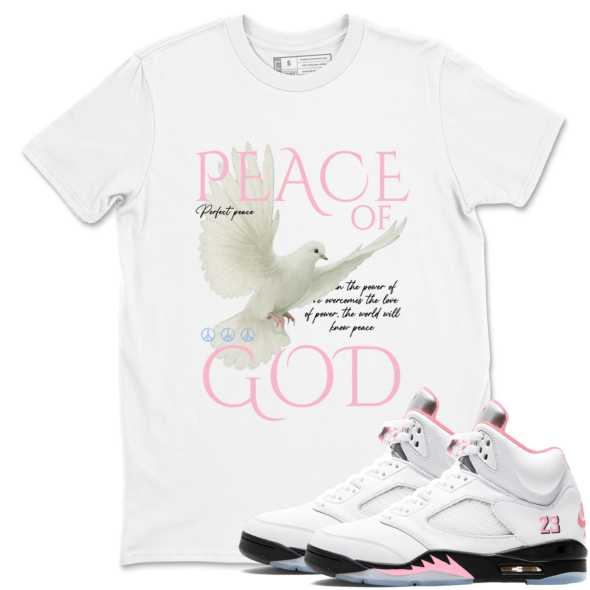 Sneaker match tees  Sneaker Tees To Match Air Jordan 5 Medium Soft Pink Shoes  Peace of God Tee White 1