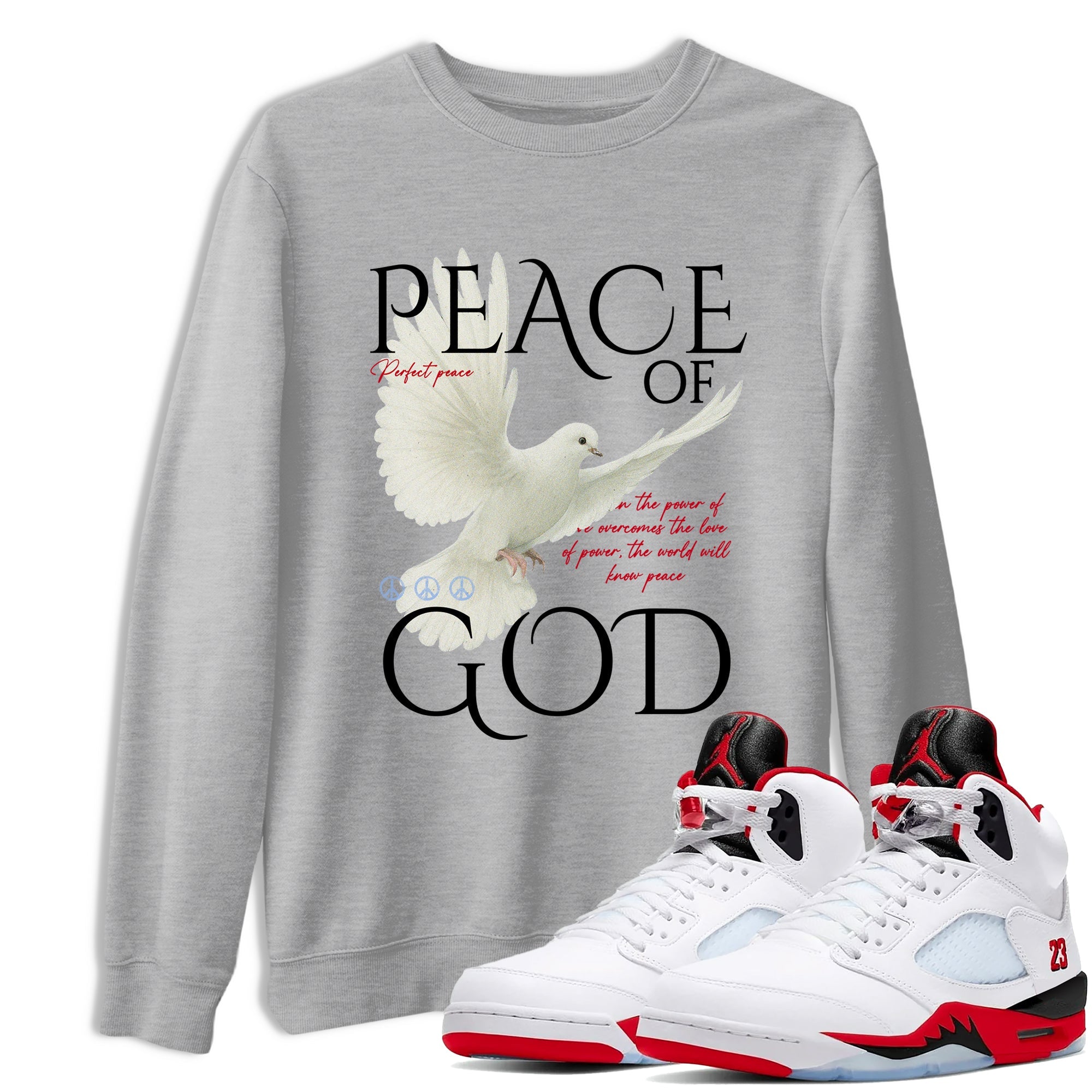 Sneaker match tees  Sneaker Tees To Match Air Jordan 5 Fire Red Shoes  Peace of God Tee Heather Grey 1