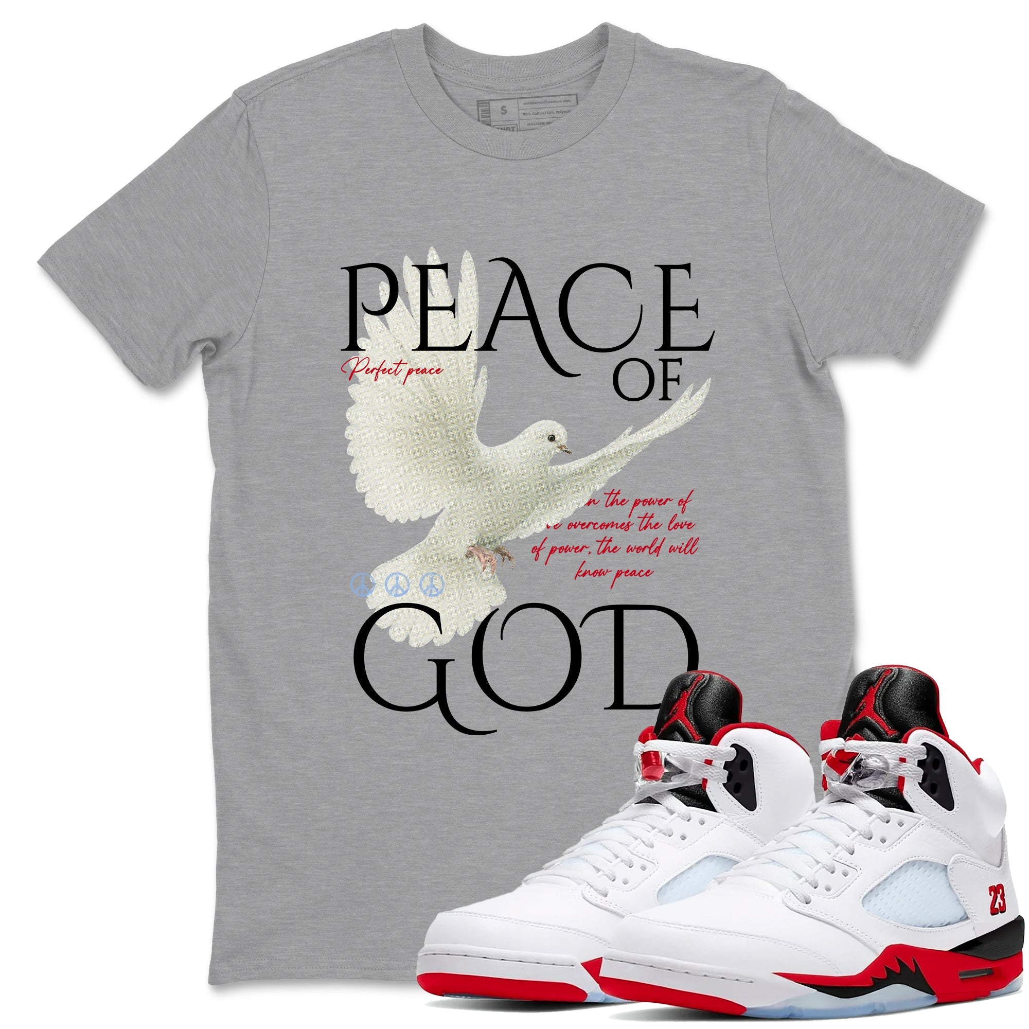 Sneaker match tees  Sneaker Tees To Match Air Jordan 5 Fire Red Shoes  Peace of God Tee Heather Grey 1