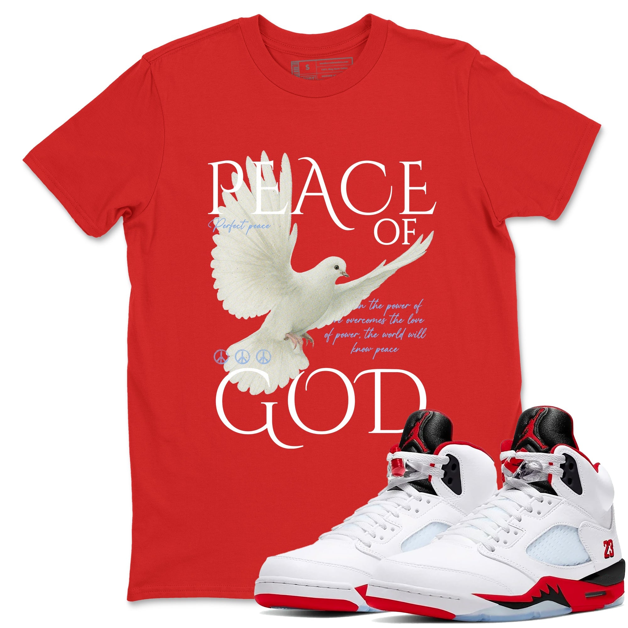 Sneaker match tees  Sneaker Tees To Match Air Jordan 5 Fire Red Shoes  Peace of God Tee Red 1