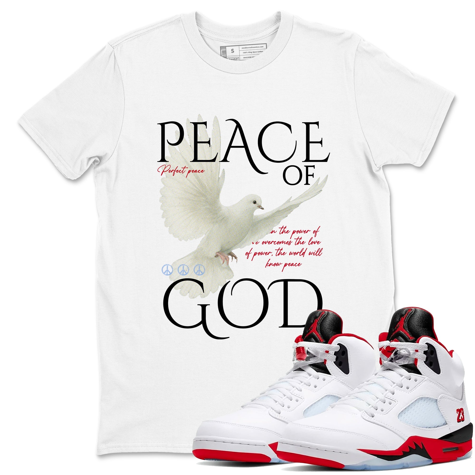 Sneaker match tees  Sneaker Tees To Match Air Jordan 5 Fire Red Shoes  Peace of God Tee White 1