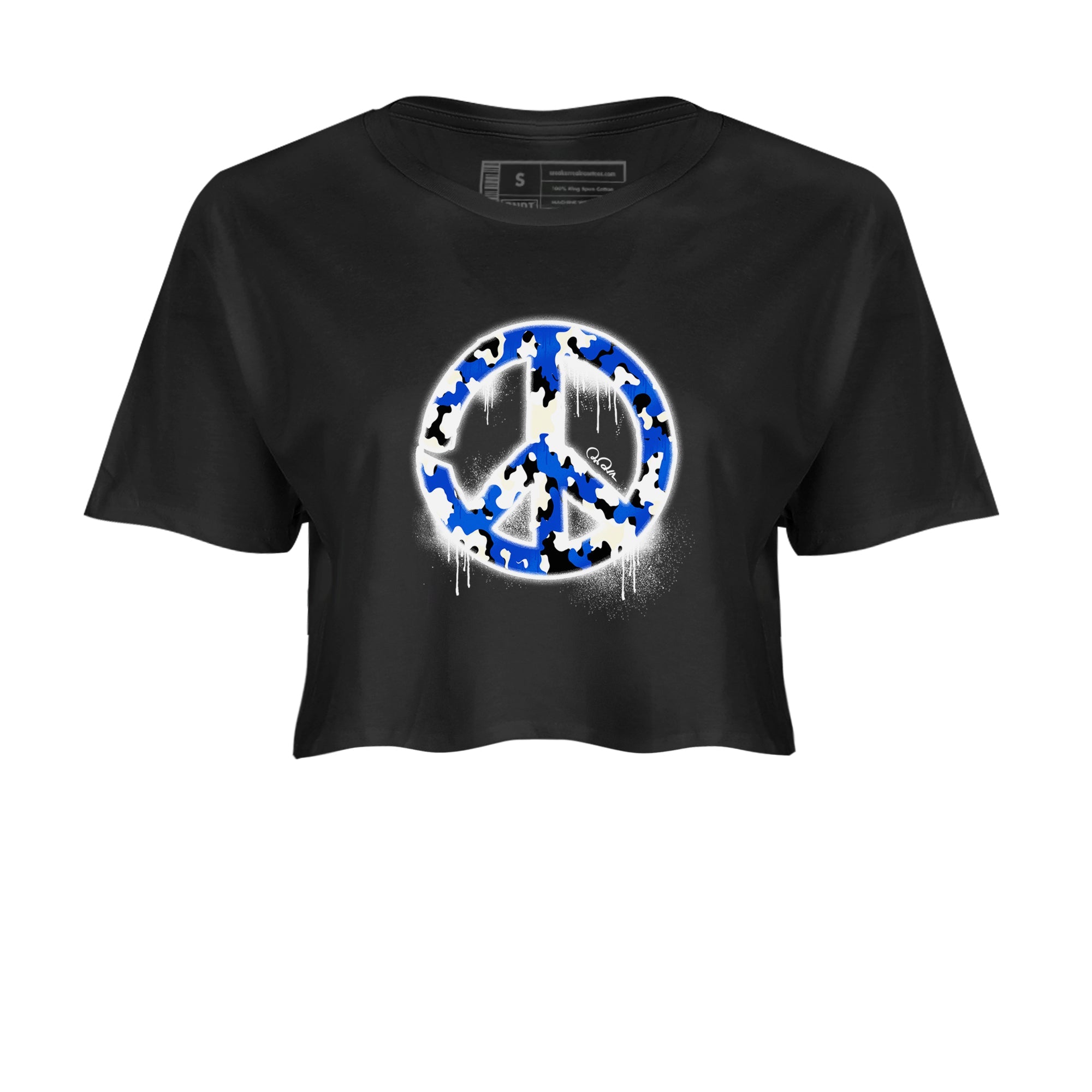 AJ1 Game Royal shirt to match jordans Peace Sign sneaker tees Air Jordan 1 Game Royal Drip Gear Zone Black 2 crop length shirt