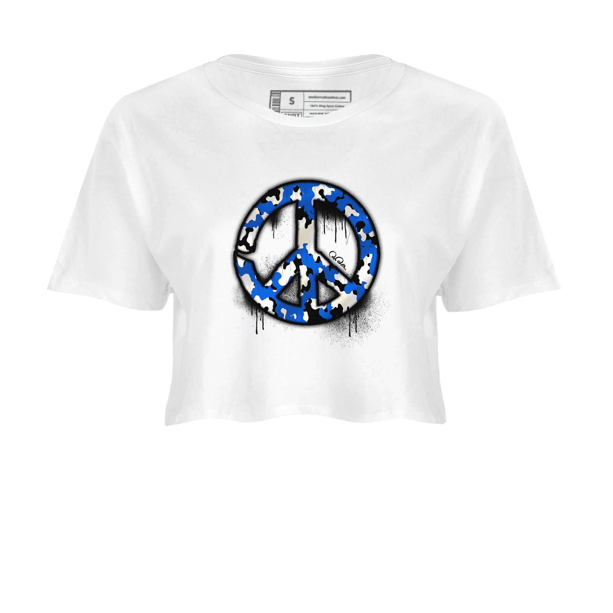 AJ1 Game Royal shirt to match jordans Peace Sign sneaker tees Air Jordan 1 Game Royal Drip Gear Zone White 2 crop length shirt