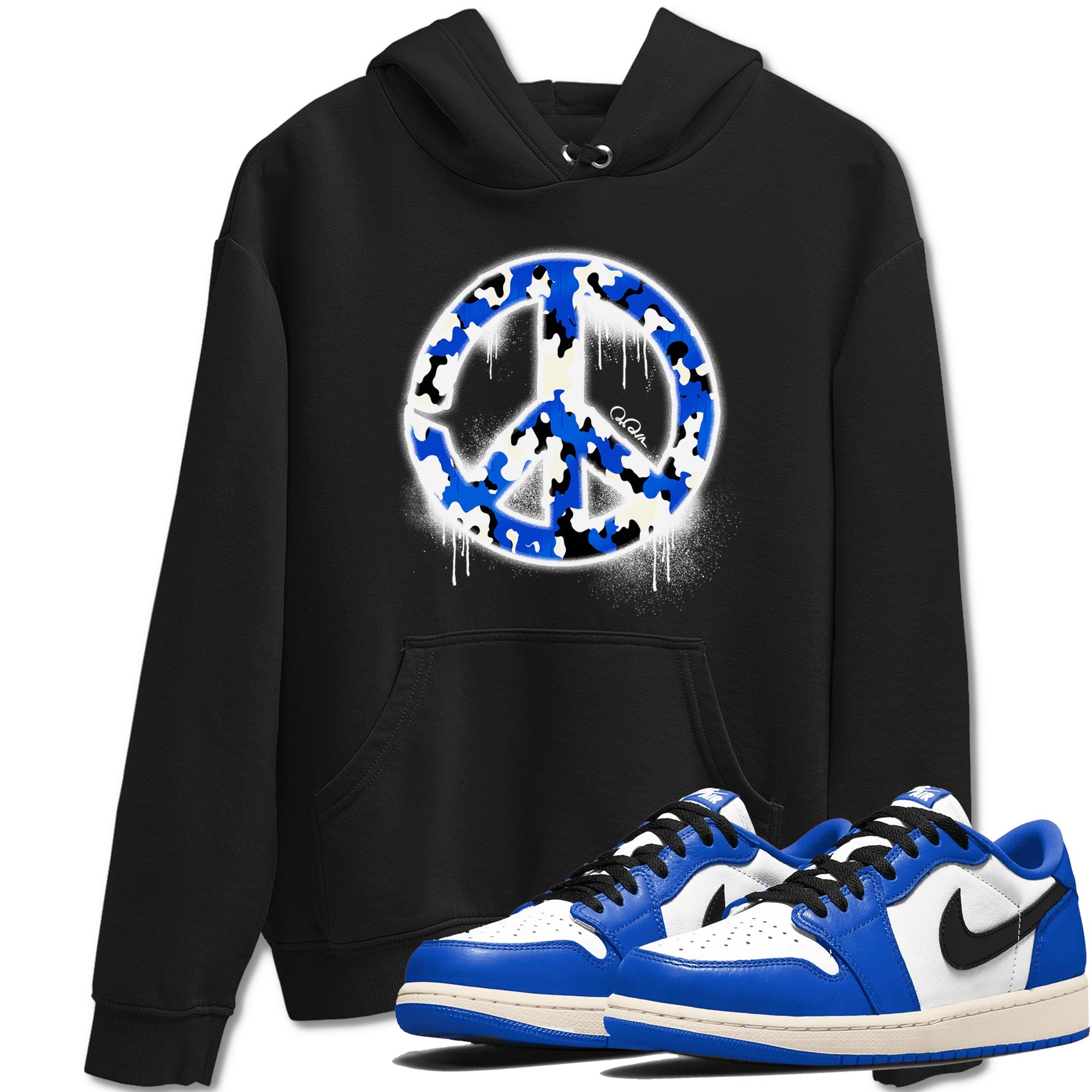 AJ1 Game Royal shirt to match jordans Peace Sign sneaker tees Air Jordan 1 Game Royal Drip Gear Zone unisex cotton Black 1 crew neck shirt