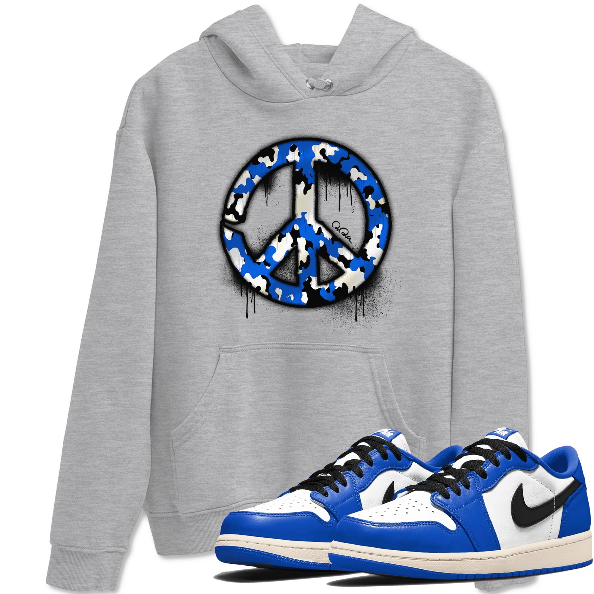 AJ1 Game Royal shirt to match jordans Peace Sign sneaker tees Air Jordan 1 Game Royal Drip Gear Zone unisex cotton Heather Grey 1 crew neck shirt