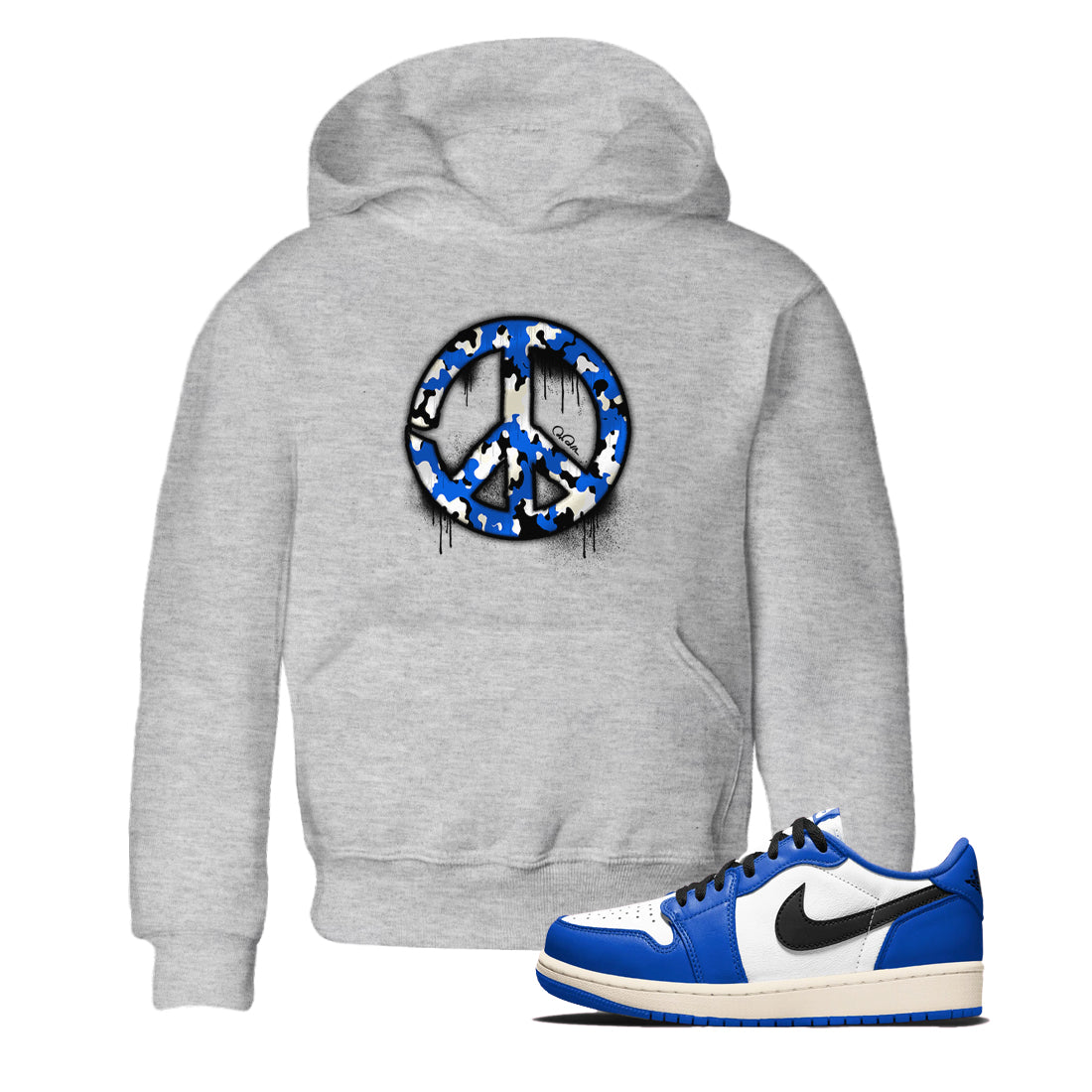 AJ1 Game Royal shirt to match jordans Peace Sign sneaker tees Air Jordan 1 Game Royal Drip Gear Zone baby toddler Heather Grey 1 cotton Shirt