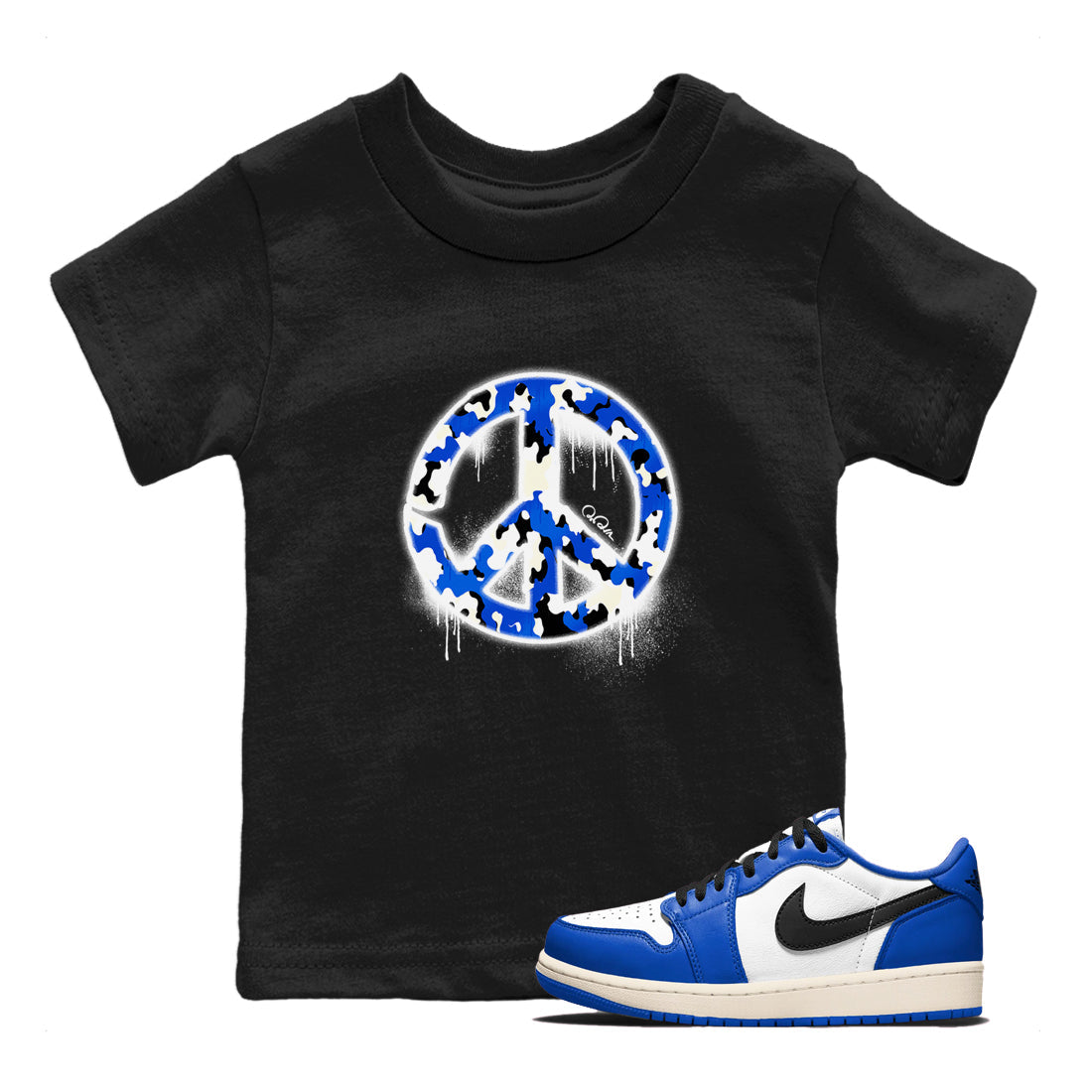 AJ1 Game Royal shirt to match jordans Peace Sign sneaker tees Air Jordan 1 Game Royal Drip Gear Zone baby toddler Black 1 cotton Shirt