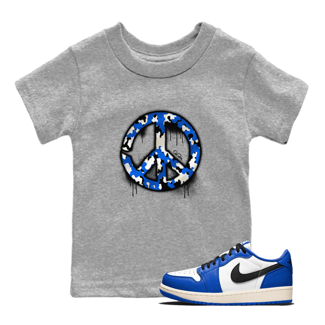 AJ1 Game Royal shirt to match jordans Peace Sign sneaker tees Air Jordan 1 Game Royal Drip Gear Zone baby toddler Heather Grey 1 cotton Shirt