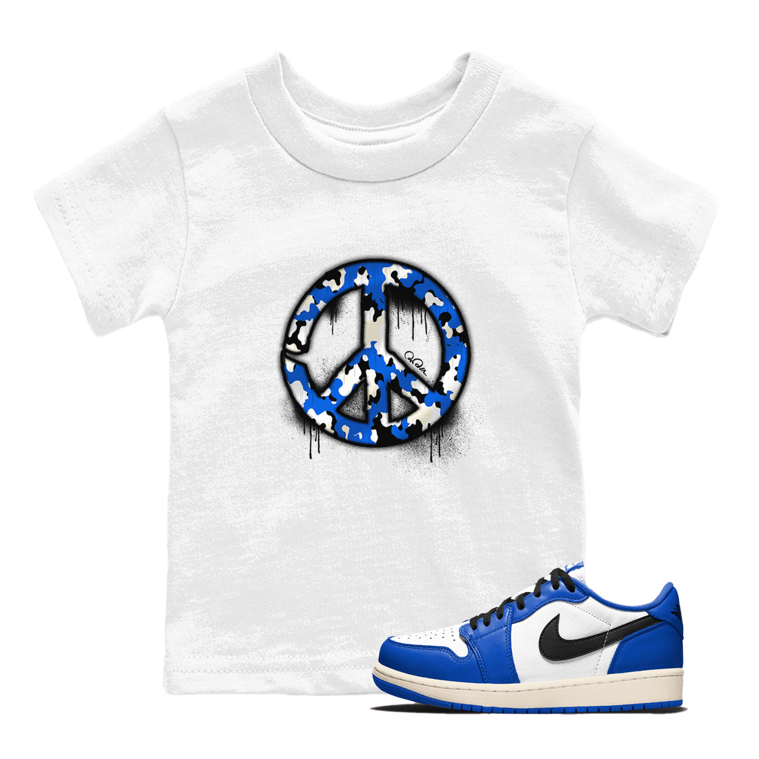 AJ1 Game Royal shirt to match jordans Peace Sign sneaker tees Air Jordan 1 Game Royal Drip Gear Zone baby toddler White 1 cotton Shirt