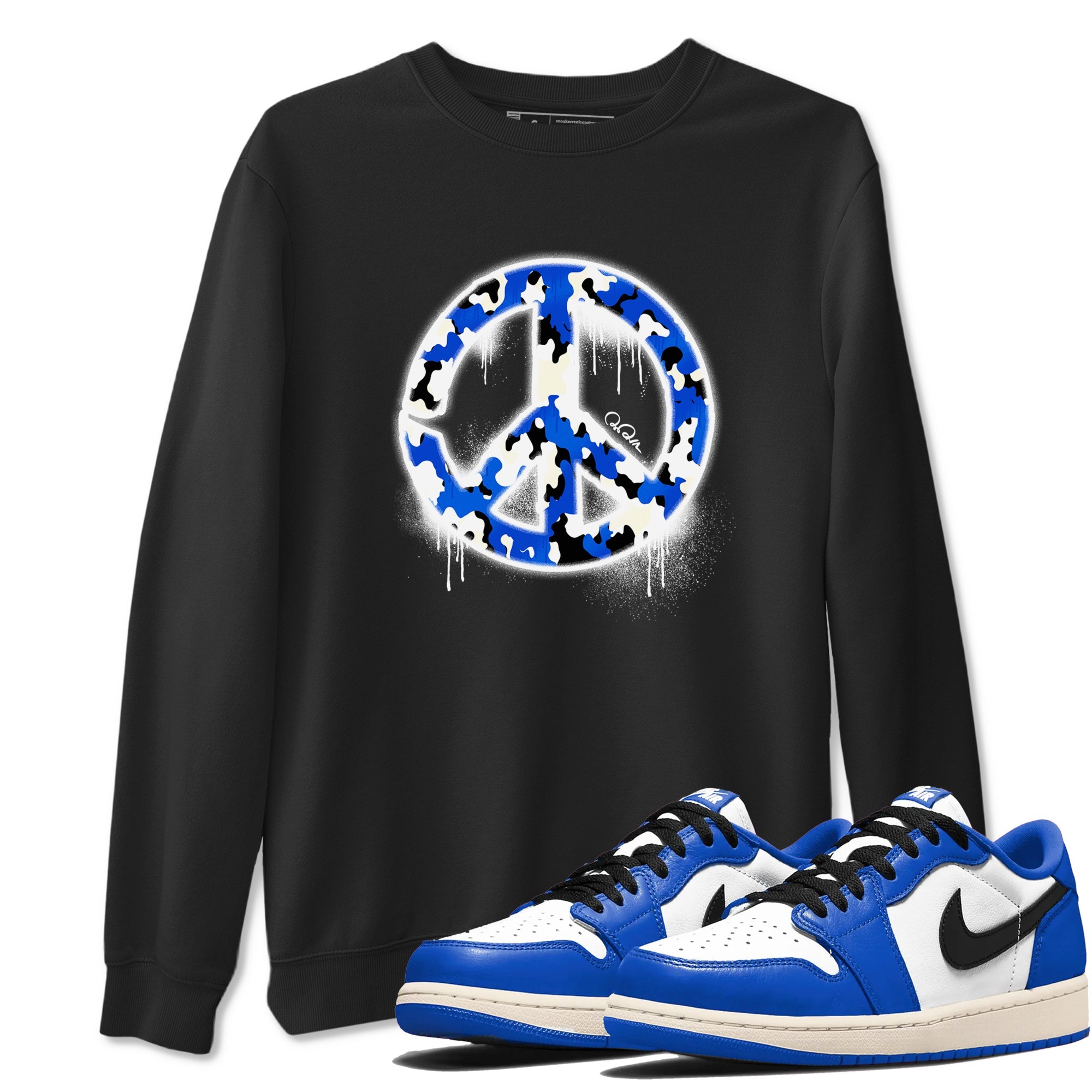 AJ1 Game Royal shirt to match jordans Peace Sign sneaker tees Air Jordan 1 Game Royal Drip Gear Zone unisex cotton Black 1 crew neck shirt