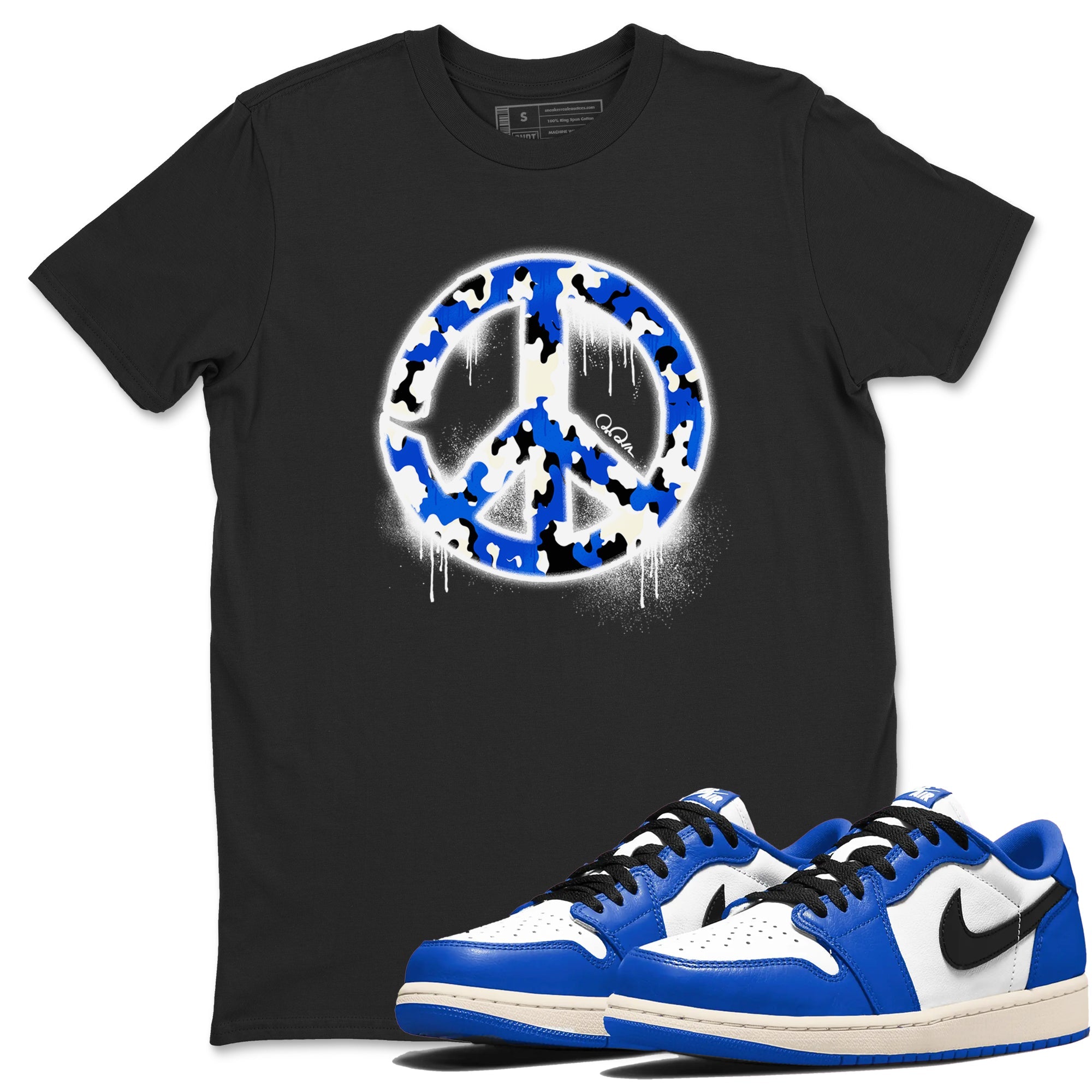 AJ1 Game Royal shirt to match jordans Peace Sign sneaker tees Air Jordan 1 Game Royal Drip Gear Zone unisex cotton Black 1 crew neck shirt