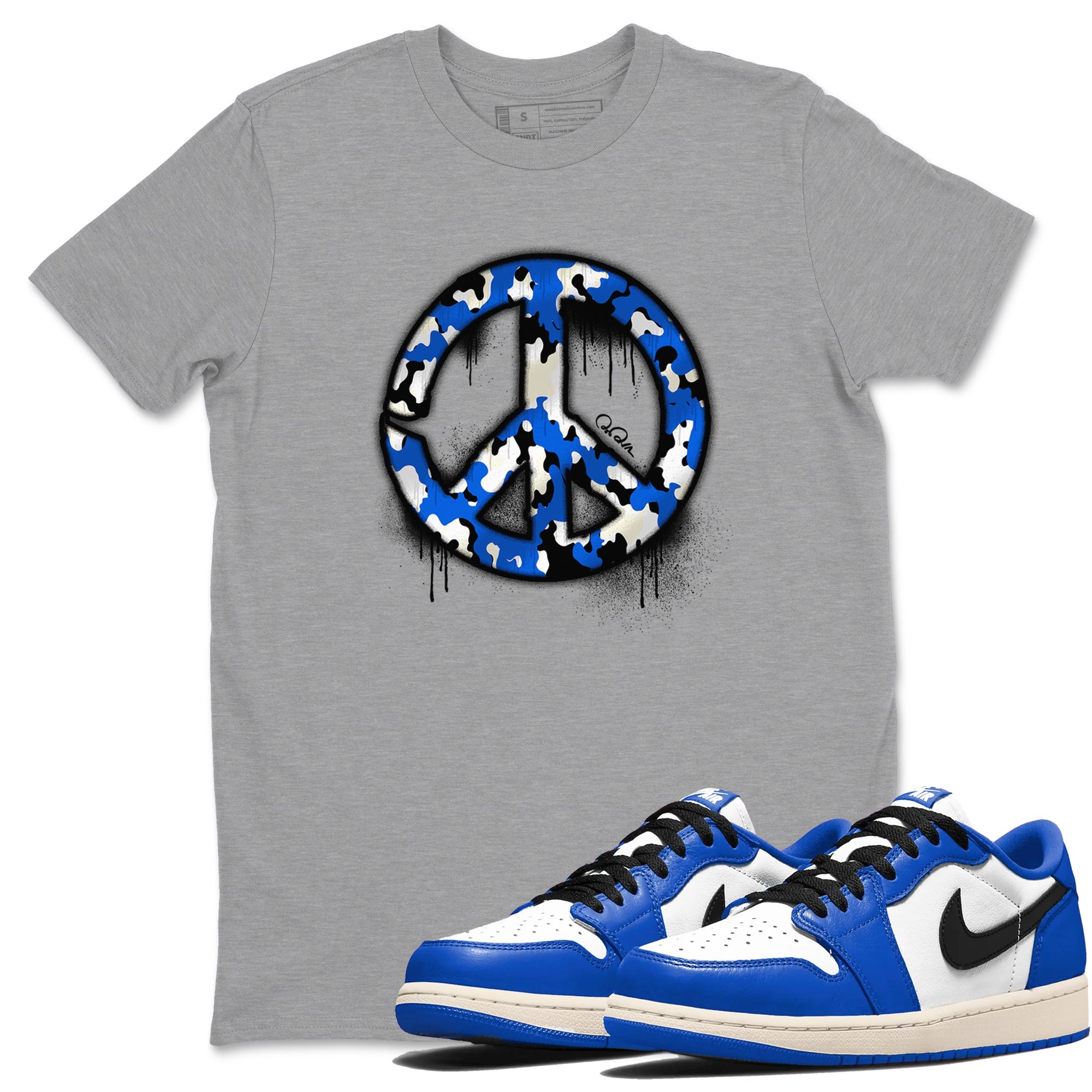 AJ1 Game Royal shirt to match jordans Peace Sign sneaker tees Air Jordan 1 Game Royal Drip Gear Zone unisex cotton Heather Grey 1 crew neck shirt