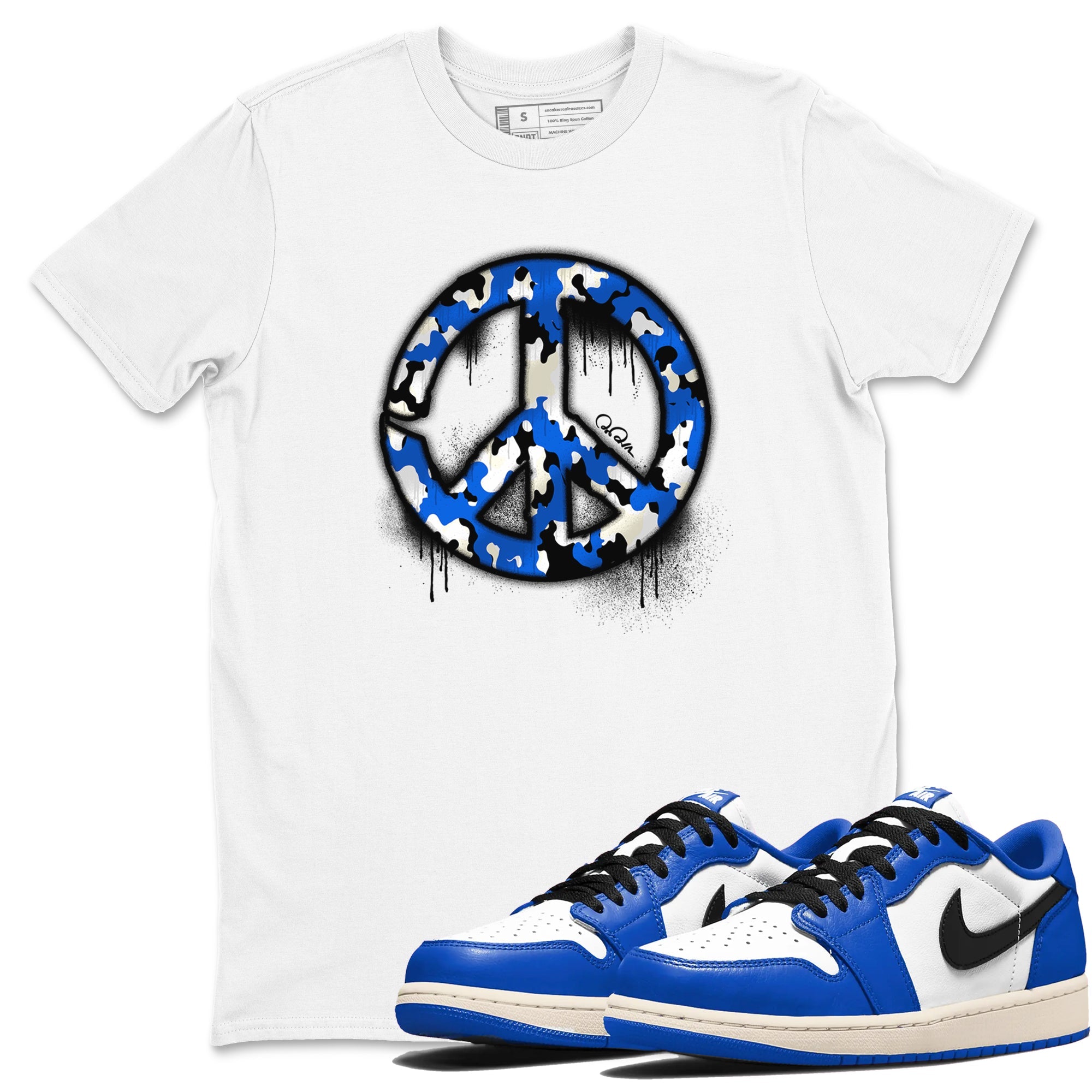AJ1 Game Royal shirt to match jordans Peace Sign sneaker tees Air Jordan 1 Game Royal Drip Gear Zone unisex cotton White 1 crew neck shirt